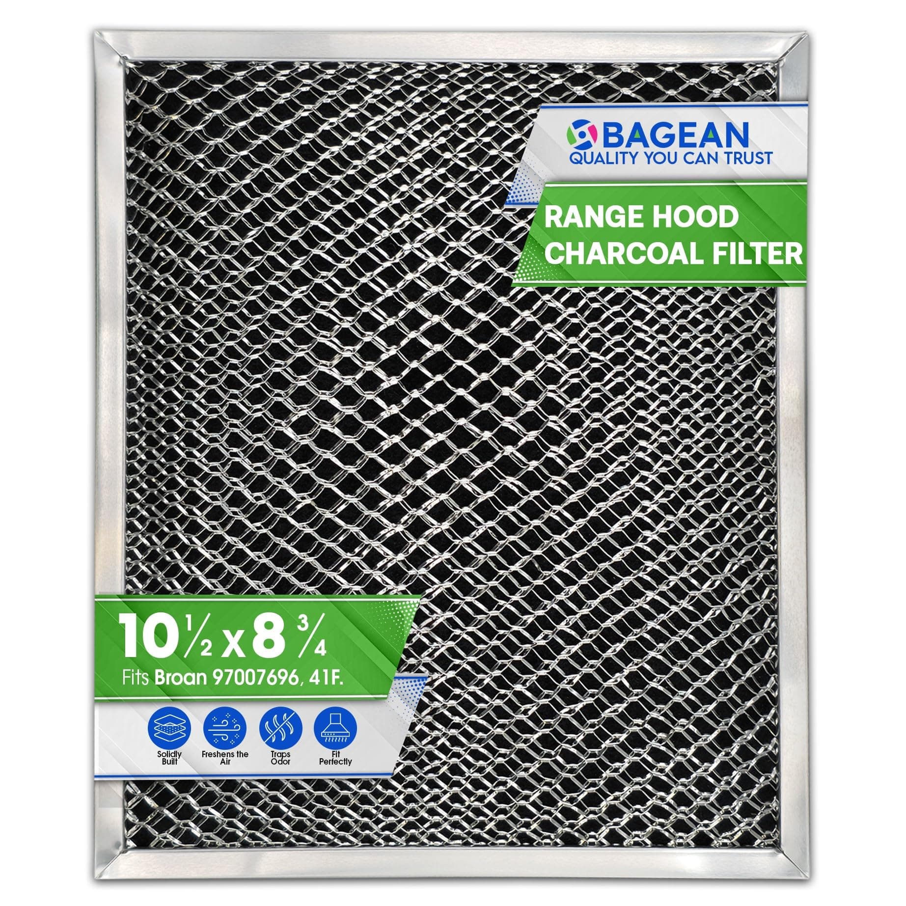 Bagean Range Hood Filter Replacement 10.5" x 8.8" for 41F 97007696 Broan Charcoal Grease Filter Combo - Ductless Hood Filter - Metal Mesh Screen Filters Grease and Carbon Freshens Kitchen Air (1 Pack)