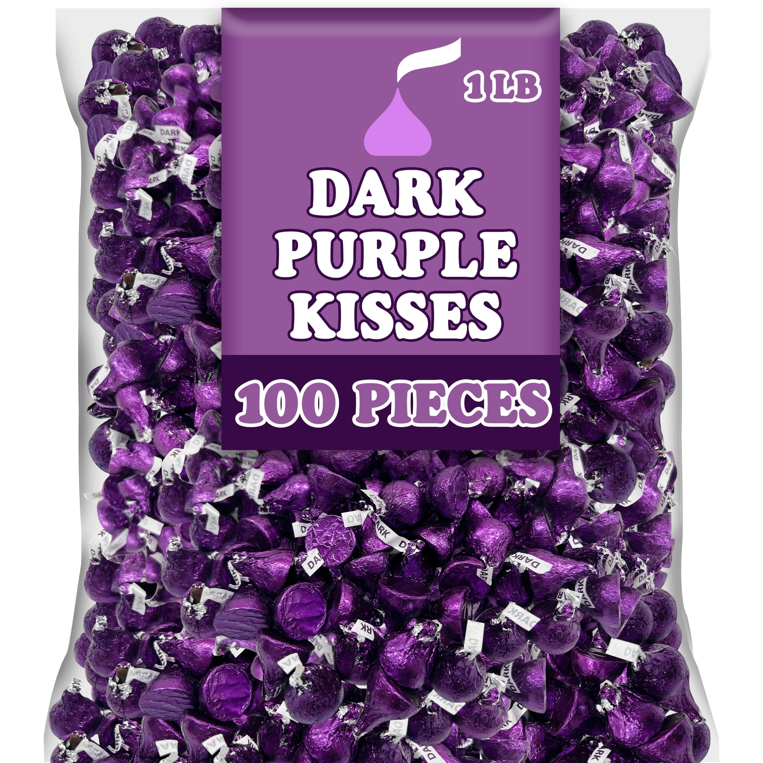 Kisses Special Dark Chocolate Bulk, 1 Lbs, Bulk Purple Kisses, Mildly Sweet Dark Chocolate Candy, Valentine's Day Kisses individually Wrapped in Purple Foil for Parties and Candy Bowl Filler