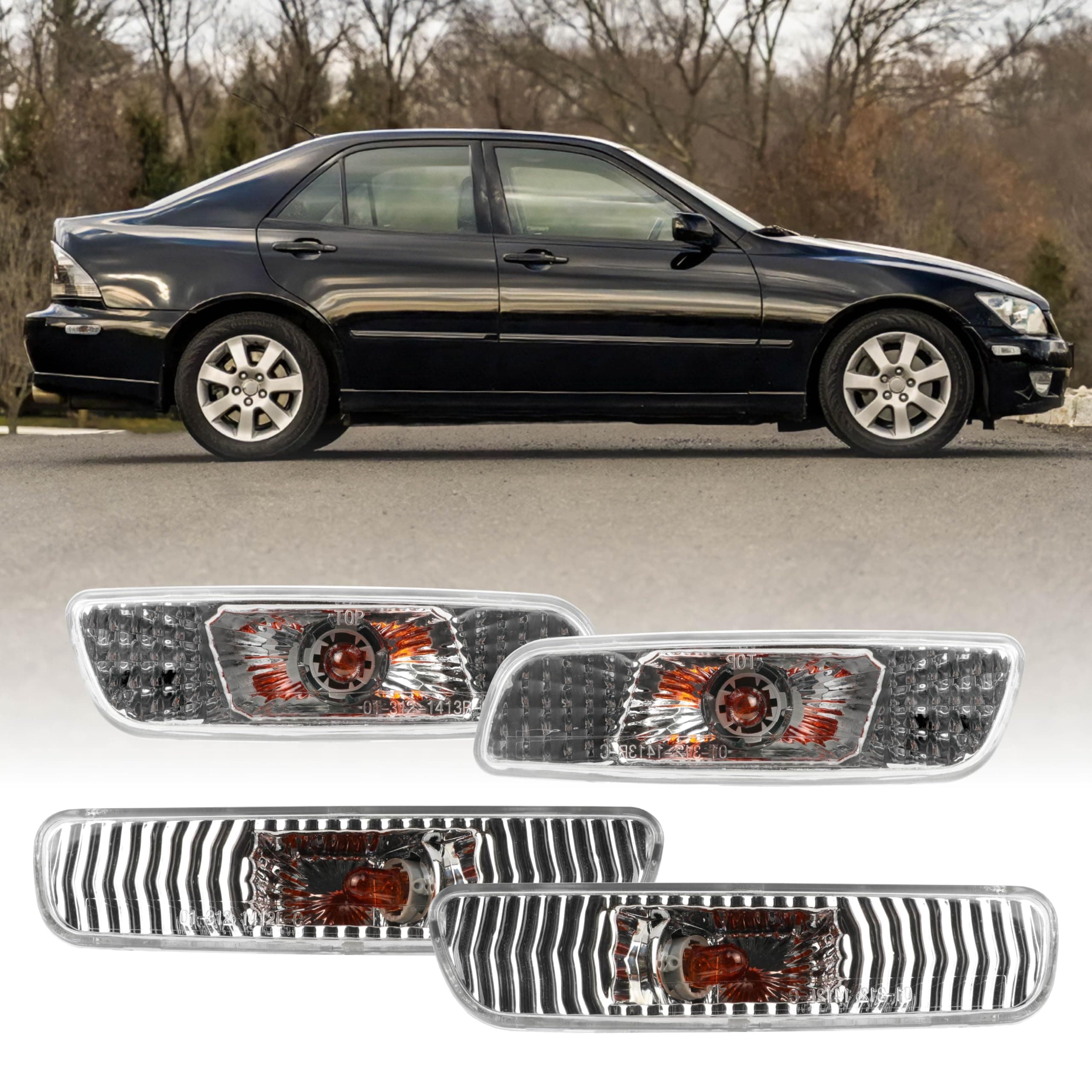 USR 00-05 IS 300 Side Marker Lights Sets - Combo Front + Rear Bumper Sidemarker Lamps (4 Pieces – Left & Right) - Compatible with 2000-2005 Lexus IS200 / IS300 (Clear Lens, Plug & Play Ready)