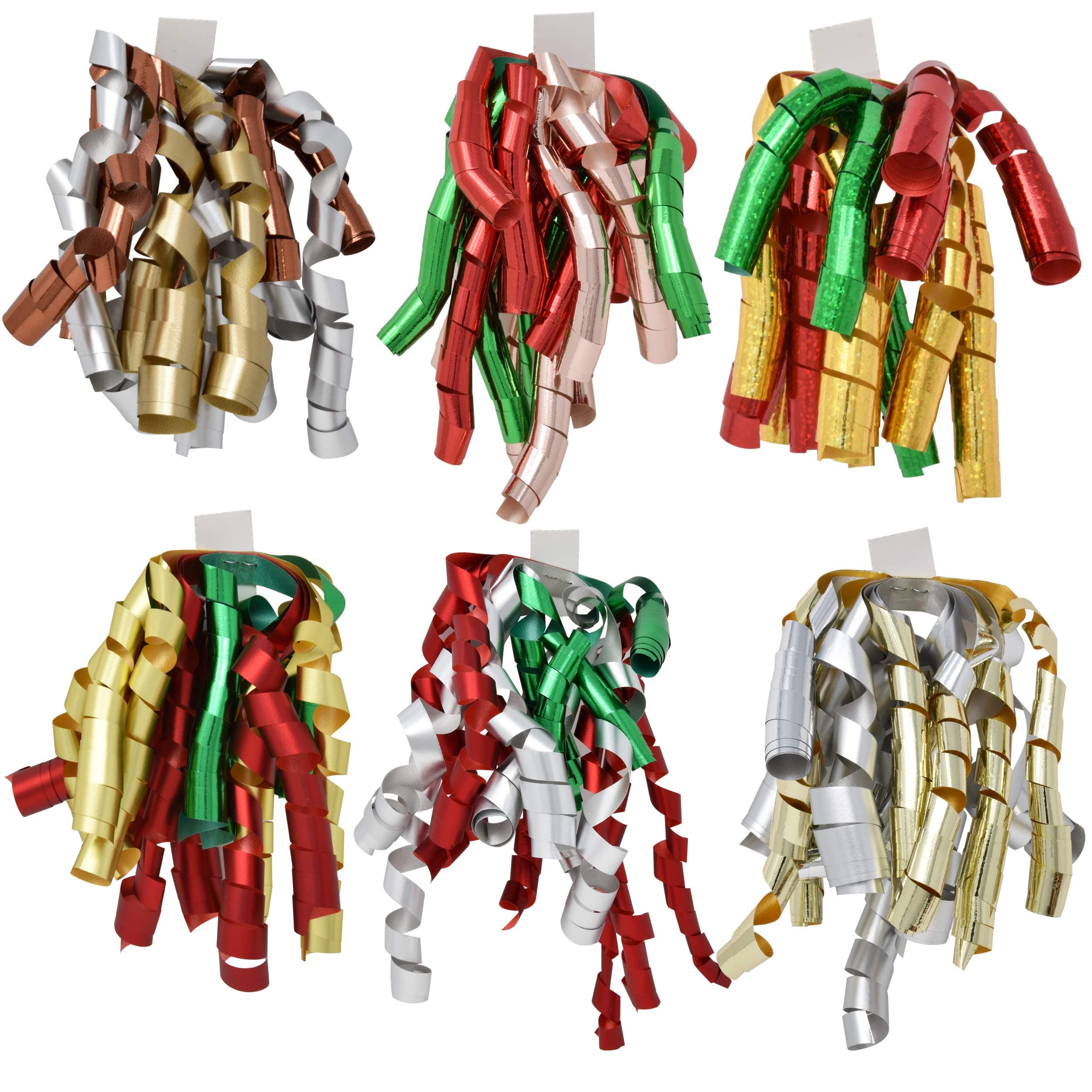 Gift Boutique Christmas Curly Bows Ribbon Self Adhesive Gift Wrap Present Set of 24 in Assorted Holiday Colors Green, Red, Gold, Silver, Copper Metallic Matte Holographic
