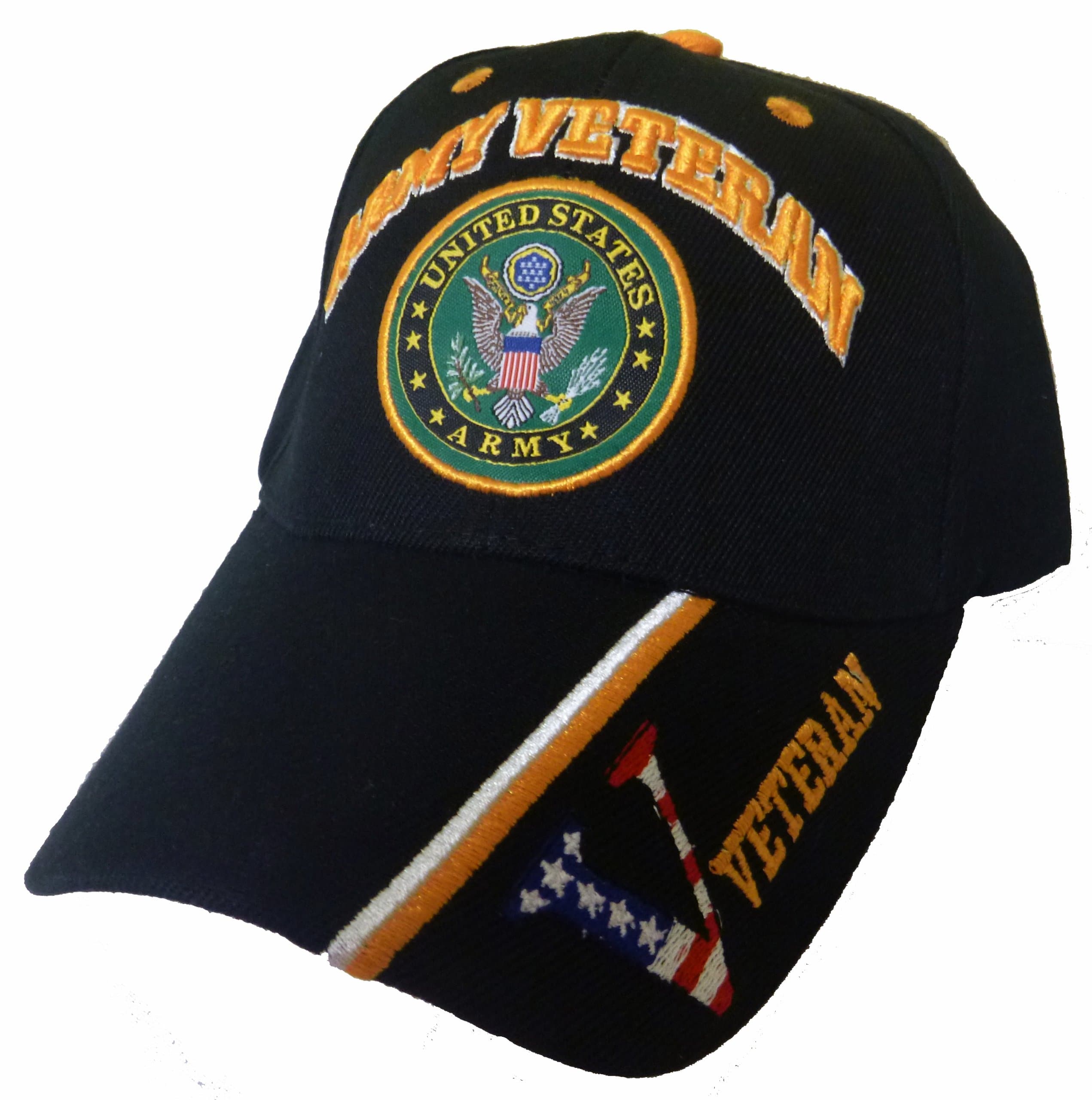 Army Black Baseball Cap Veteran V American Flag USA Hat United States Patriotic