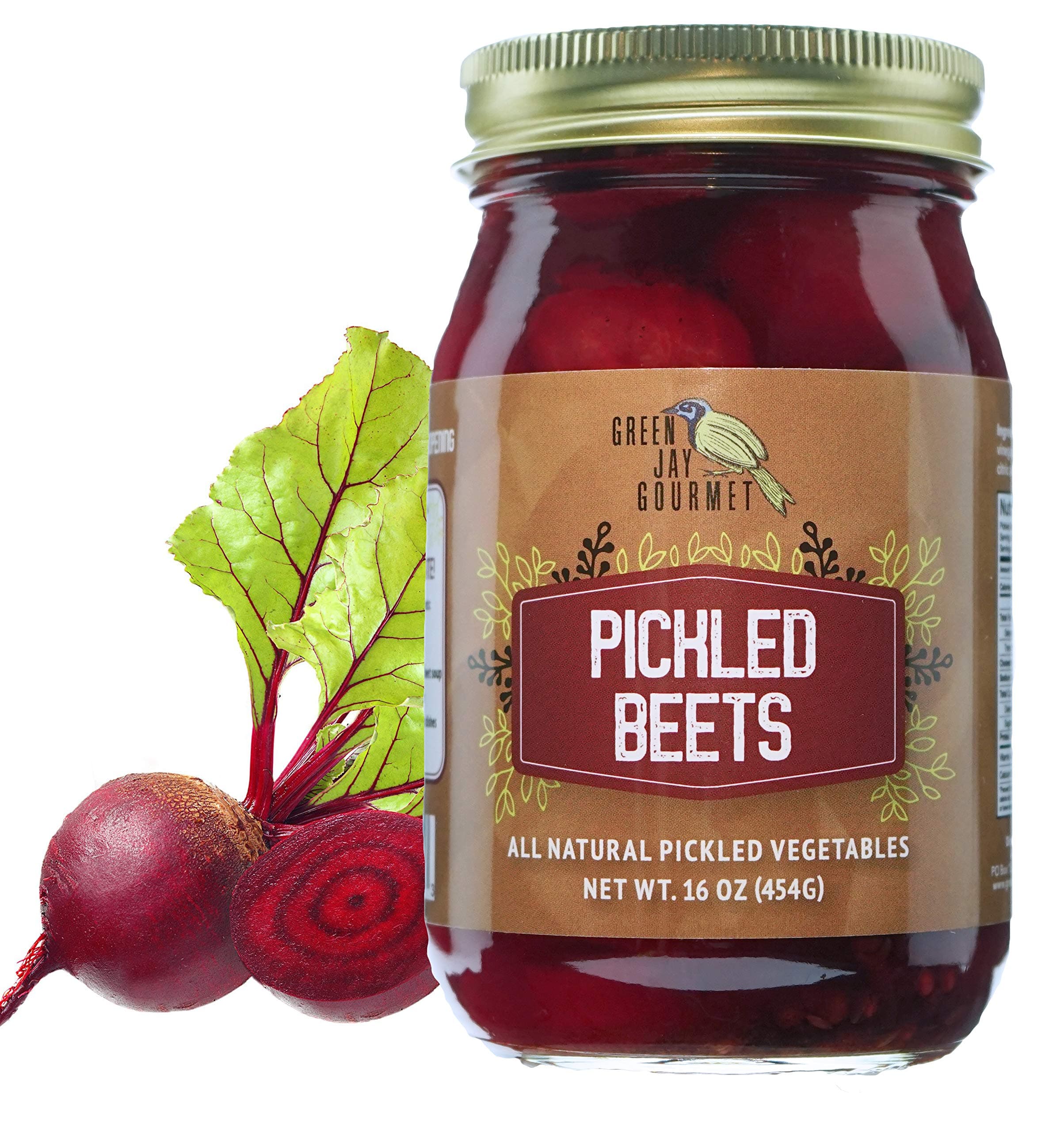 Green Jay Gourmet Fresh Classic Pickled Beets - Grandma’s Original Recipe - Sweet, Tangy, and Vinegary Brine - Simple Natural Ingredients - Freshly Made & Hand Jarred - 16 Ounce Jar