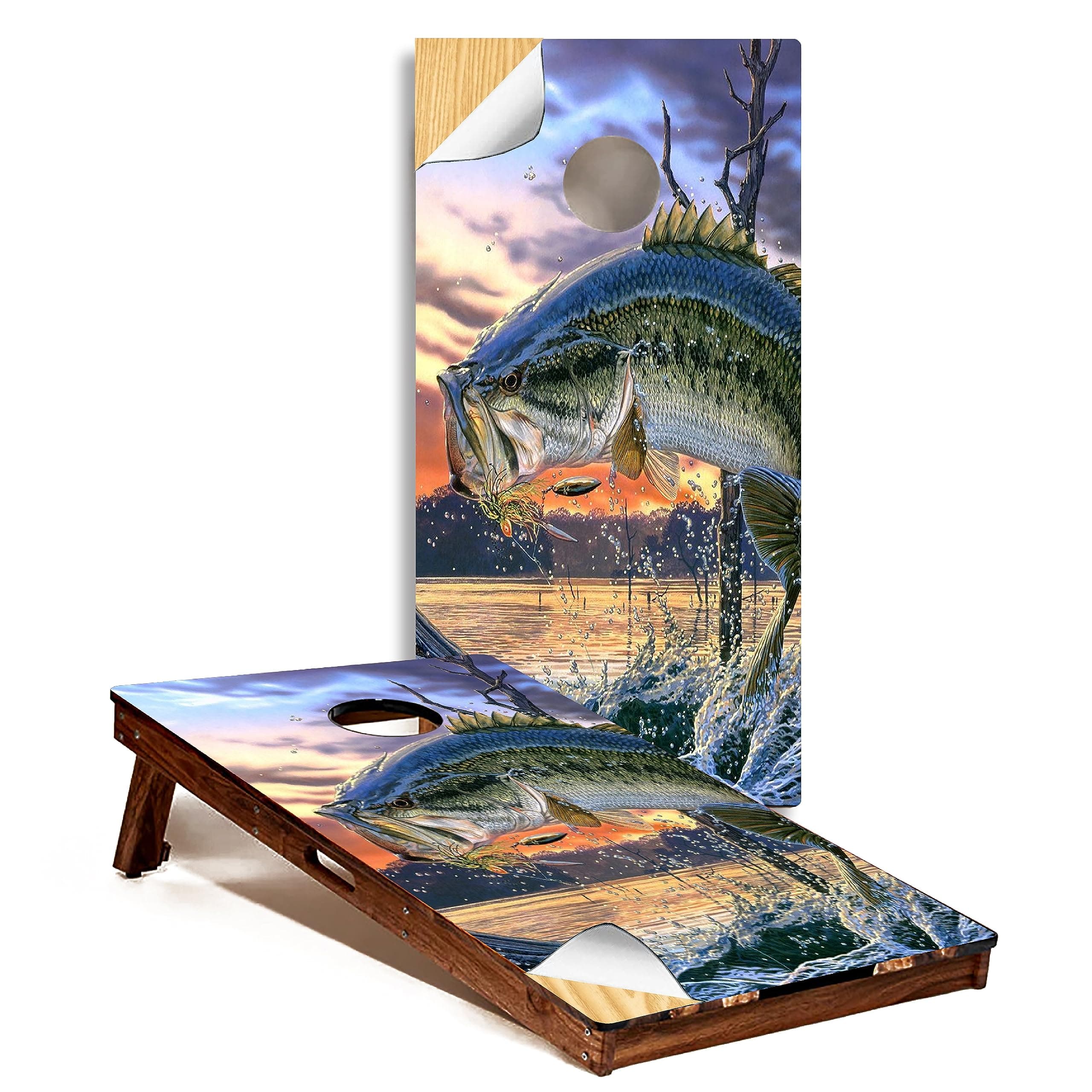 GRAPHIX Express - Fish Cornhole Board Wrap - C220 Bass Fishing - Laminated Weatherproof Vinyl Decal - Easy Bubble-Free Application - Stickers Dimensions: 2' x 4' - Set of 2