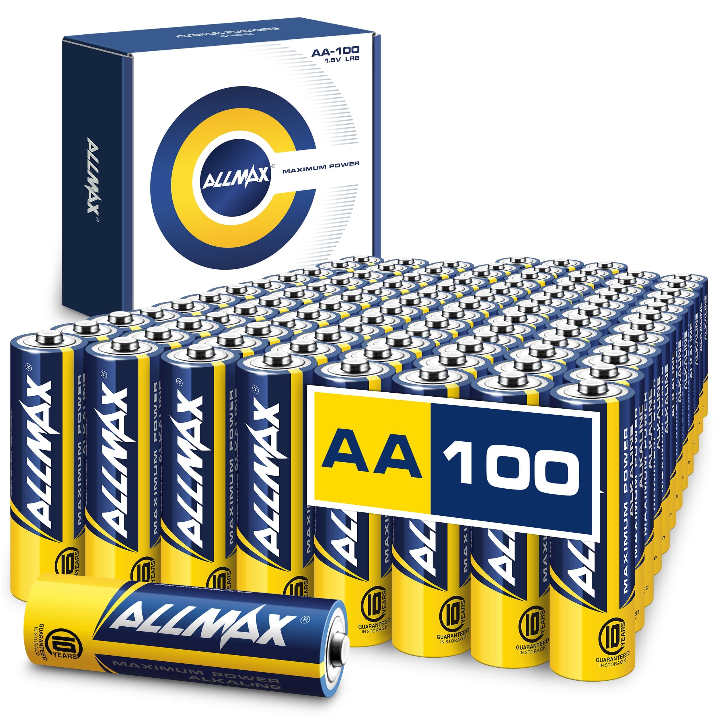 – Allmax AA (LR6) Maximum Power Alkaline Double A Batteries (100 Count) – Ultra Long-Lasting, Leakproof Design, 10-Year Shelf Life, Maximum Performance (1.5V)