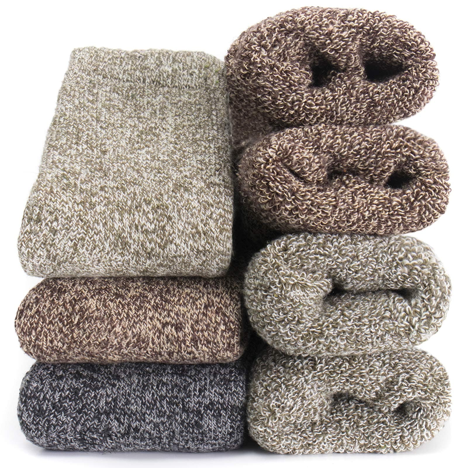 YoicyMens Heavy Thick Wool Socks - Soft Warm Comfort Winter Crew Socks (Pack of 3/5),Multicolor,One Size 7-12