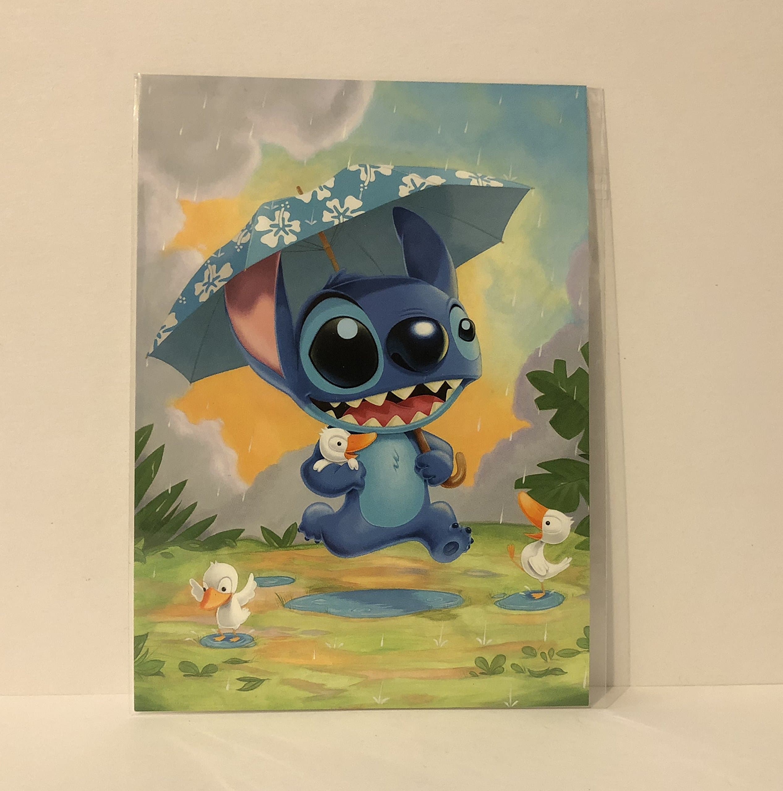 Disney Wonderground Gallery Rainy Day Stich Postcard by Kristen Tercek