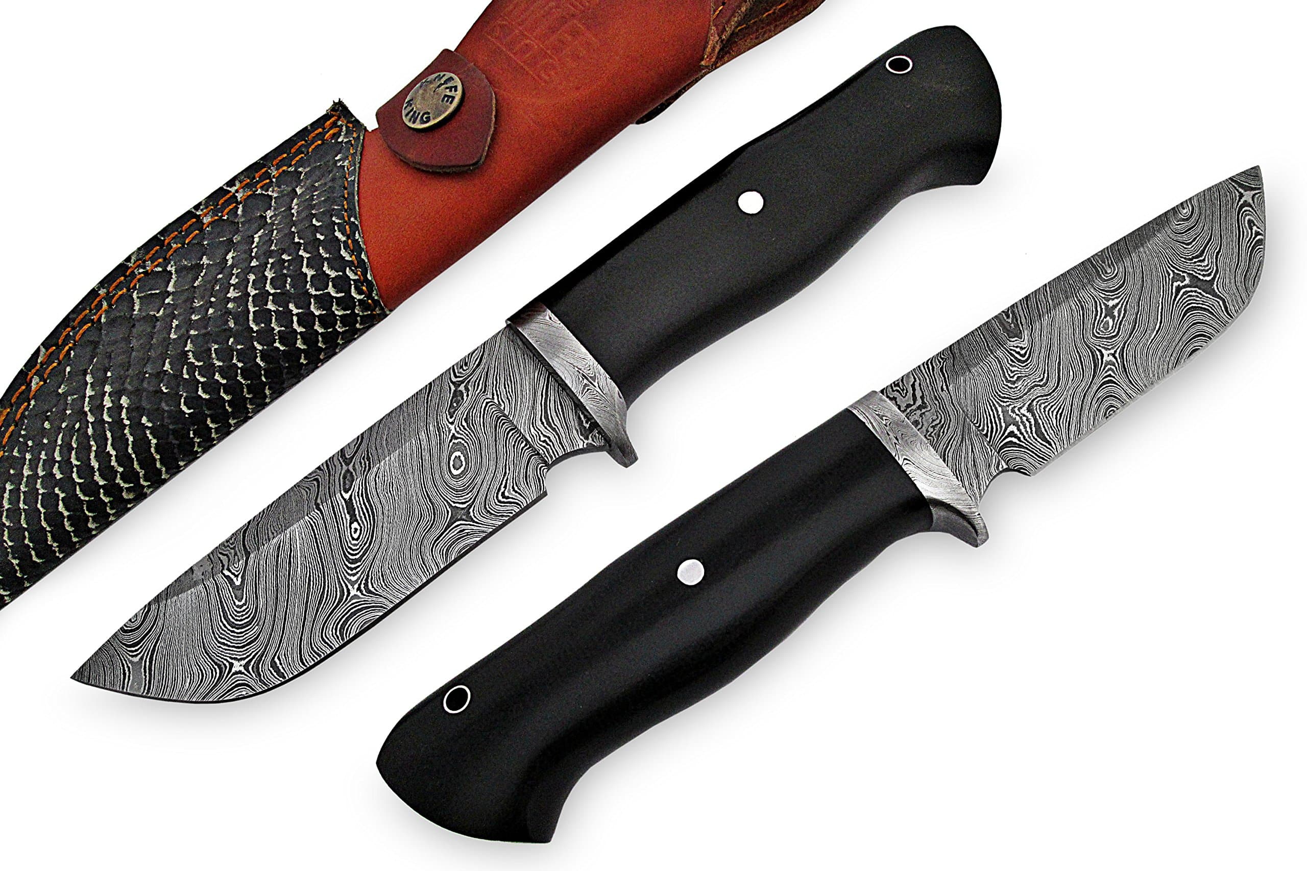 Knife King "Custom Damascus Handmade Hunting Knife Comes Leather Sheath.