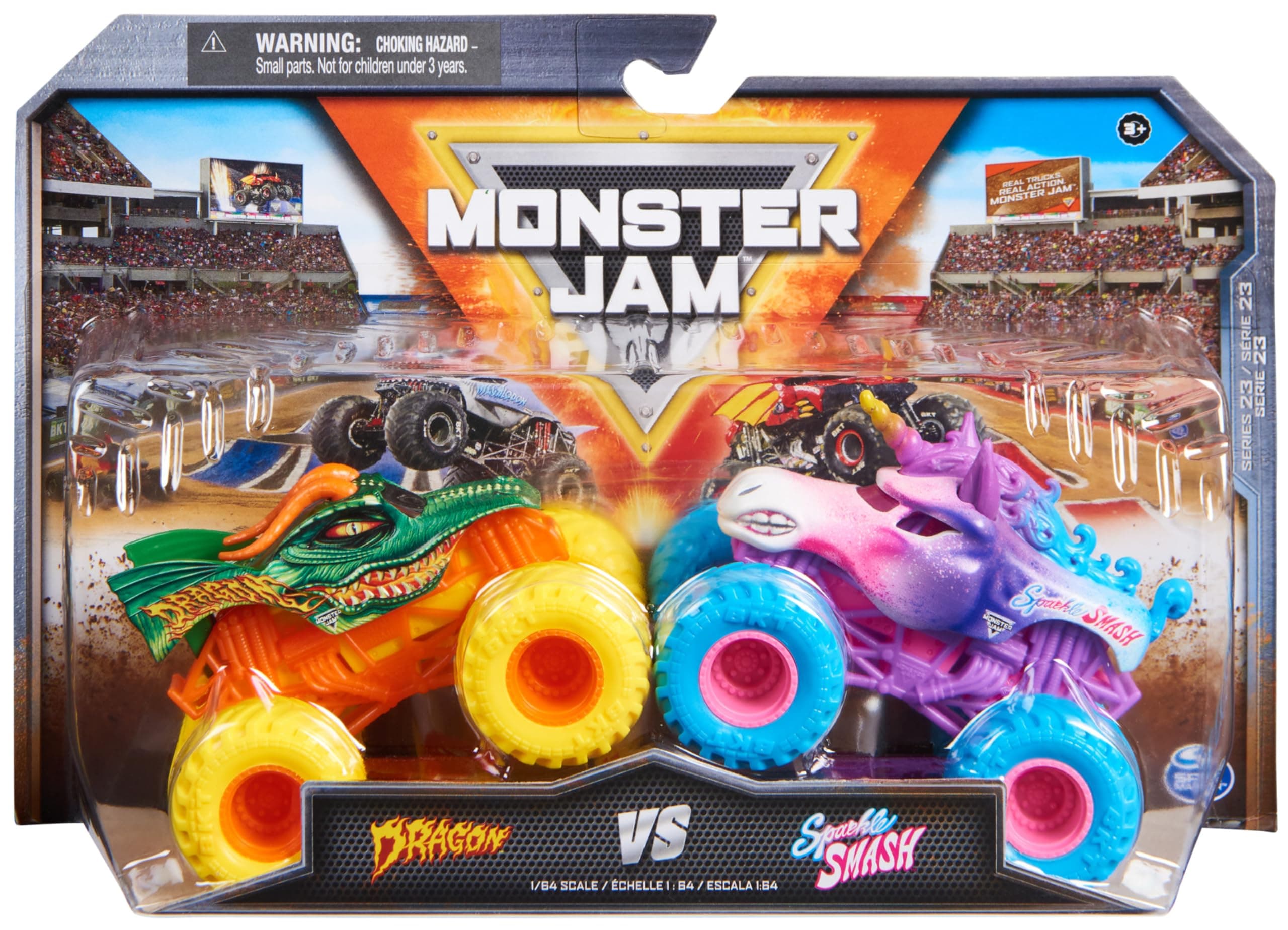 Monster Jam 1:64 Vehicles Kids Toys for Ages 3+, Assorted Color, Pack of 2