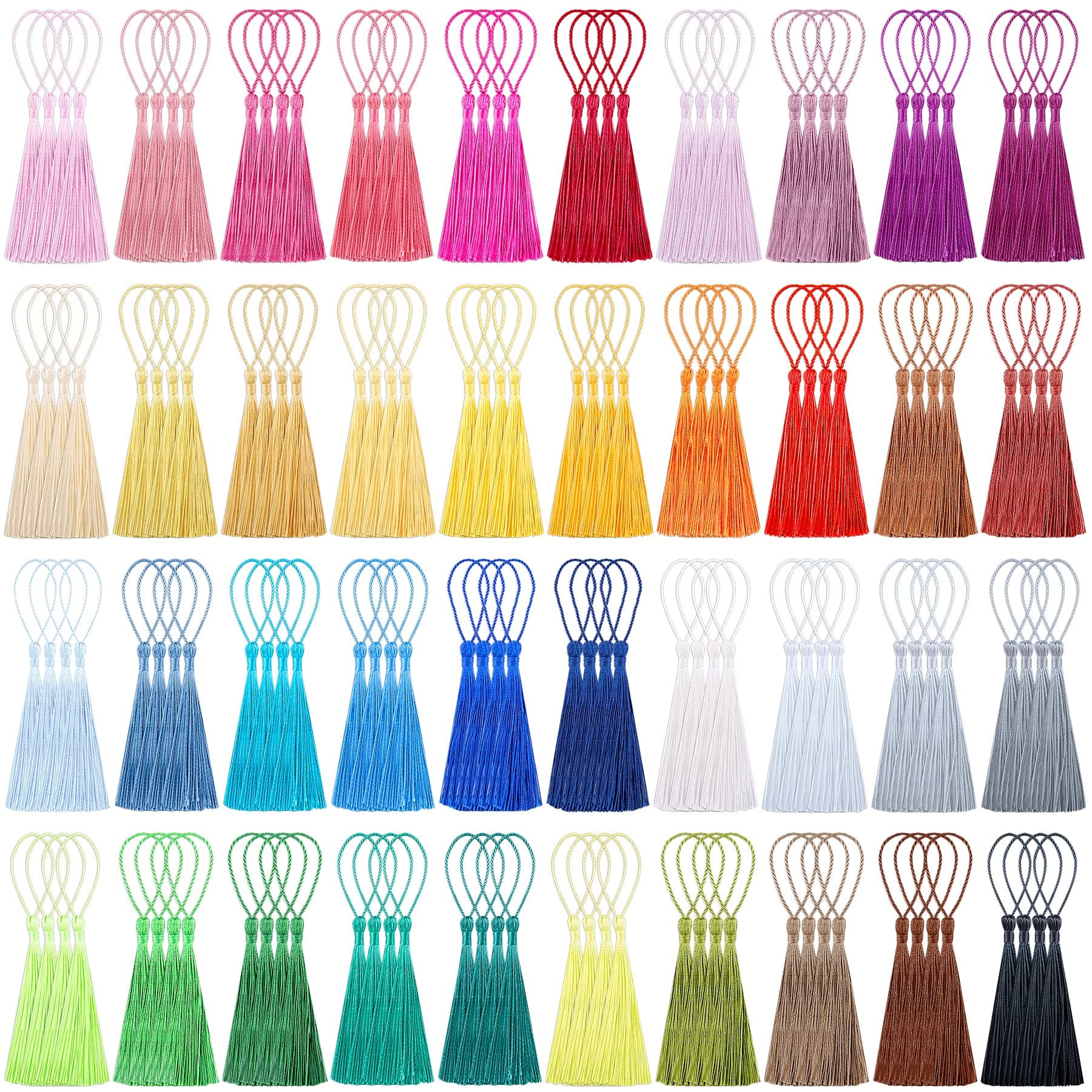 FEQO 160 Pieces Bookmark Tassels Silky Mini Tassels with Loops Handmade Soft Tassel String for Bookmarks, Crafts and Jewelry Making, 40 Colors