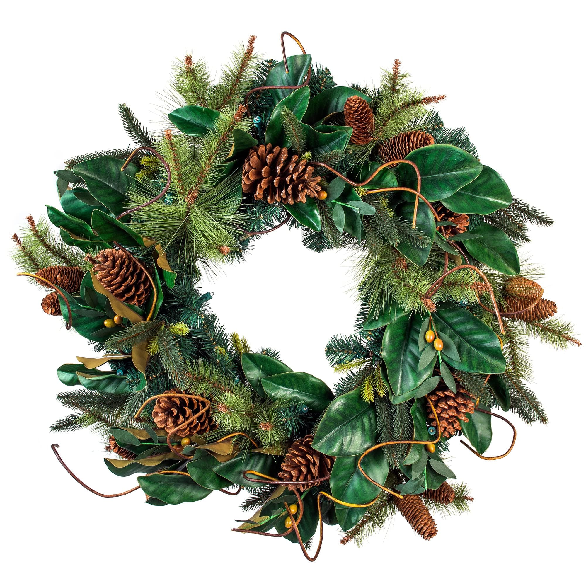 [30 Inch Artificial Christmas Wreath] - Magnolia Leaf Collection - Natural Decoration - Pre Lit with 50 Warm Clear Colored LED Mini Lights - Includes Remote Controlled Battery Powered Timer