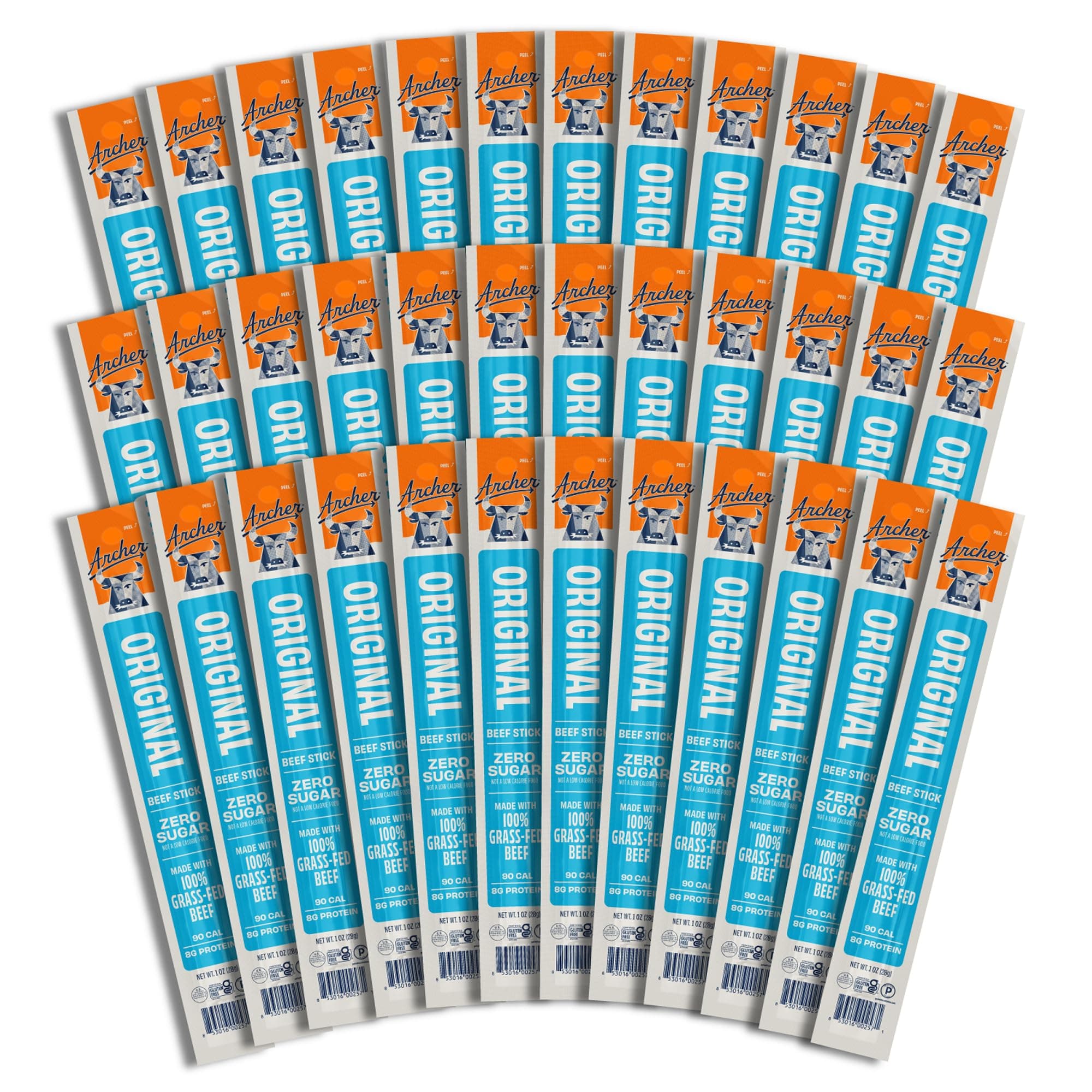 Archer Jerky Original Beef Jerky Sticks - Grass-Fed Beef Sticks Individually Wrapped, Bulk Protein Snack Packs, Gluten Free, Paleo, Keto - 1 oz (Pack of 36)