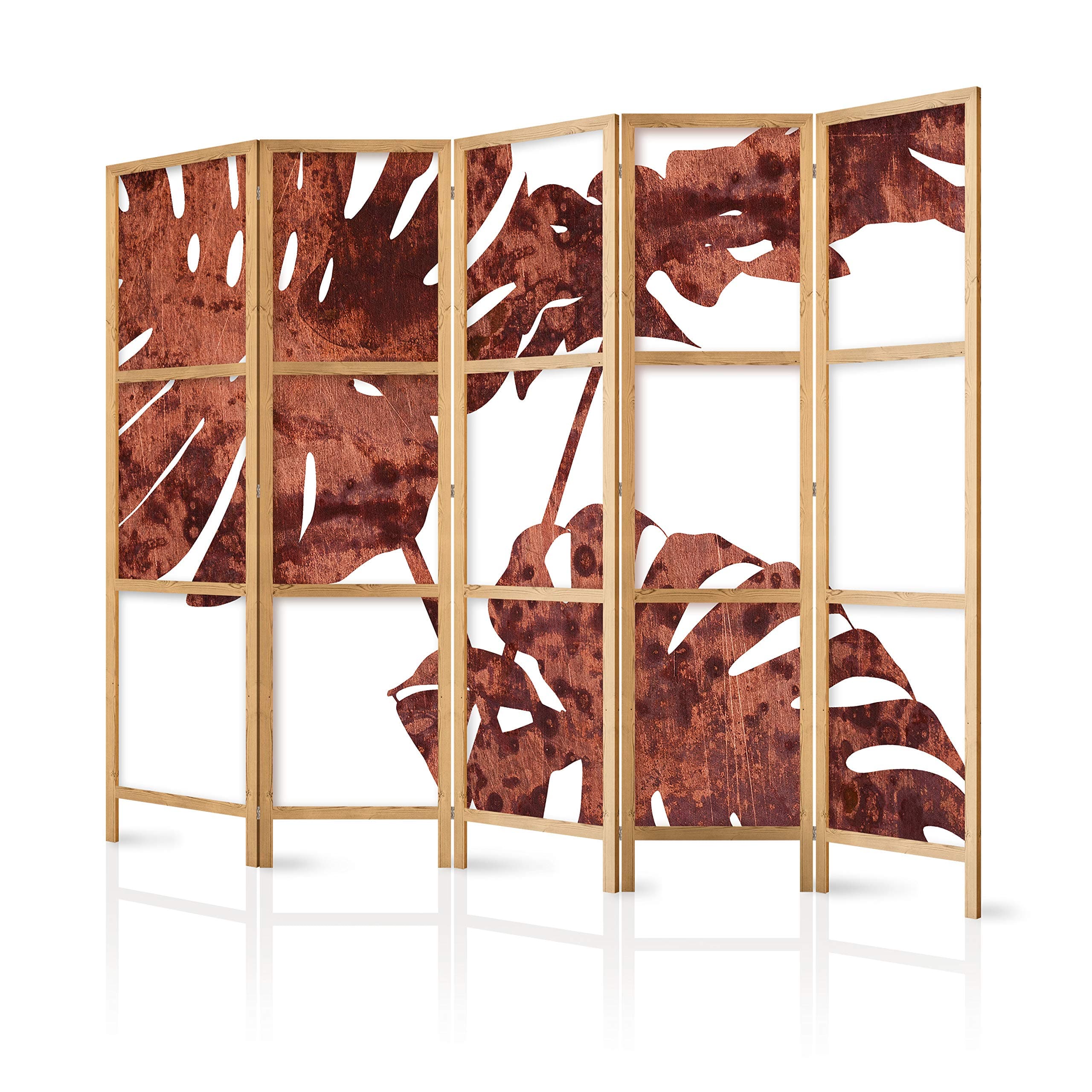 murando Room divider XXL Tropical Leaves Monstera 225x171cm / 89"x68" 5 pieces Non-Woven Canvas Single-Sided Folding Screen Privacy wood pattern design hand made Home office Japan b-C-0385-z-c