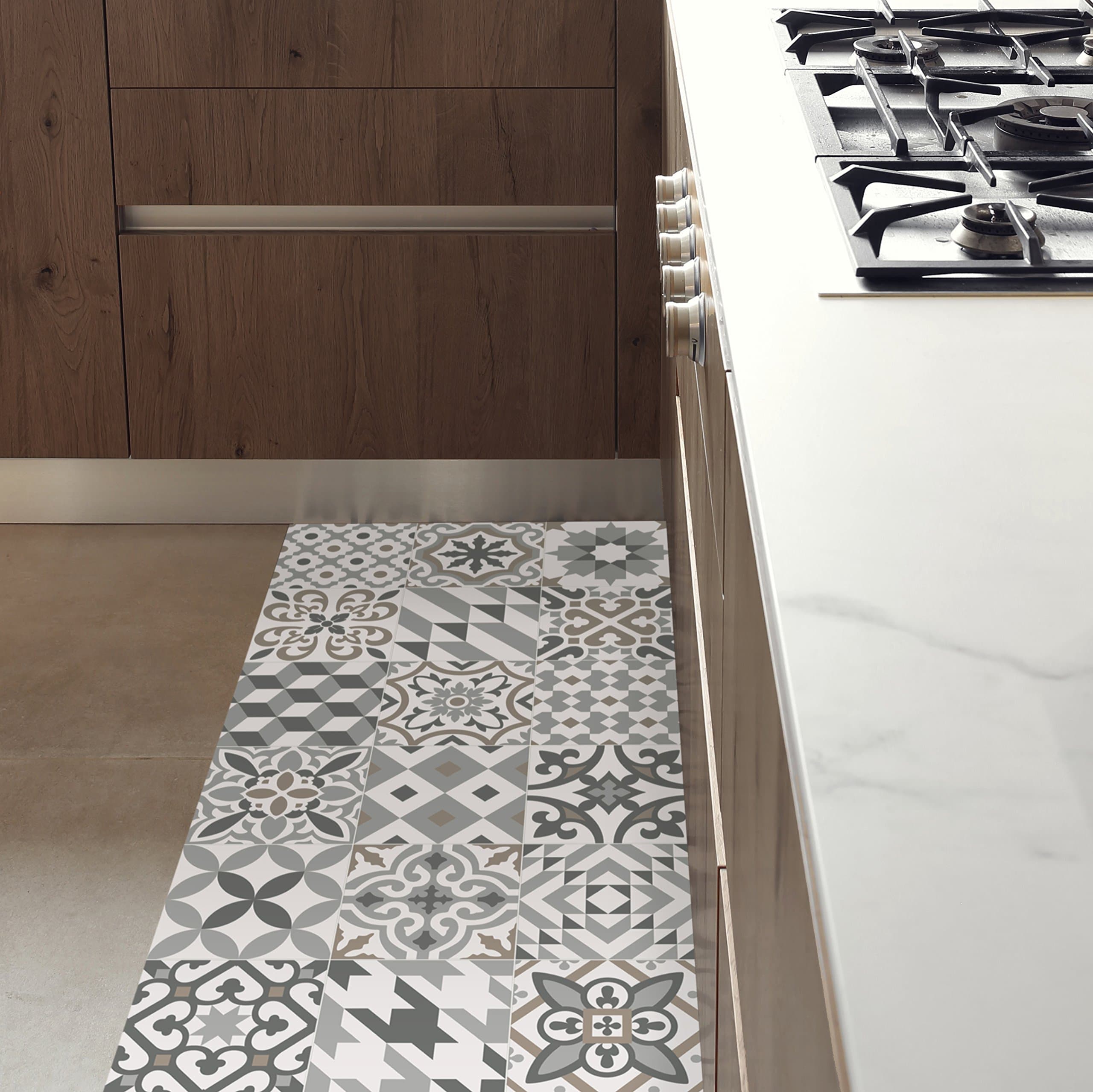 MAMUT Big Design Non-slip and flame retardant KITCHEN RUG. Eclectic Grey 60x140cm. This plastic mat is easily cleaned with a mop. Made in Barcelona.