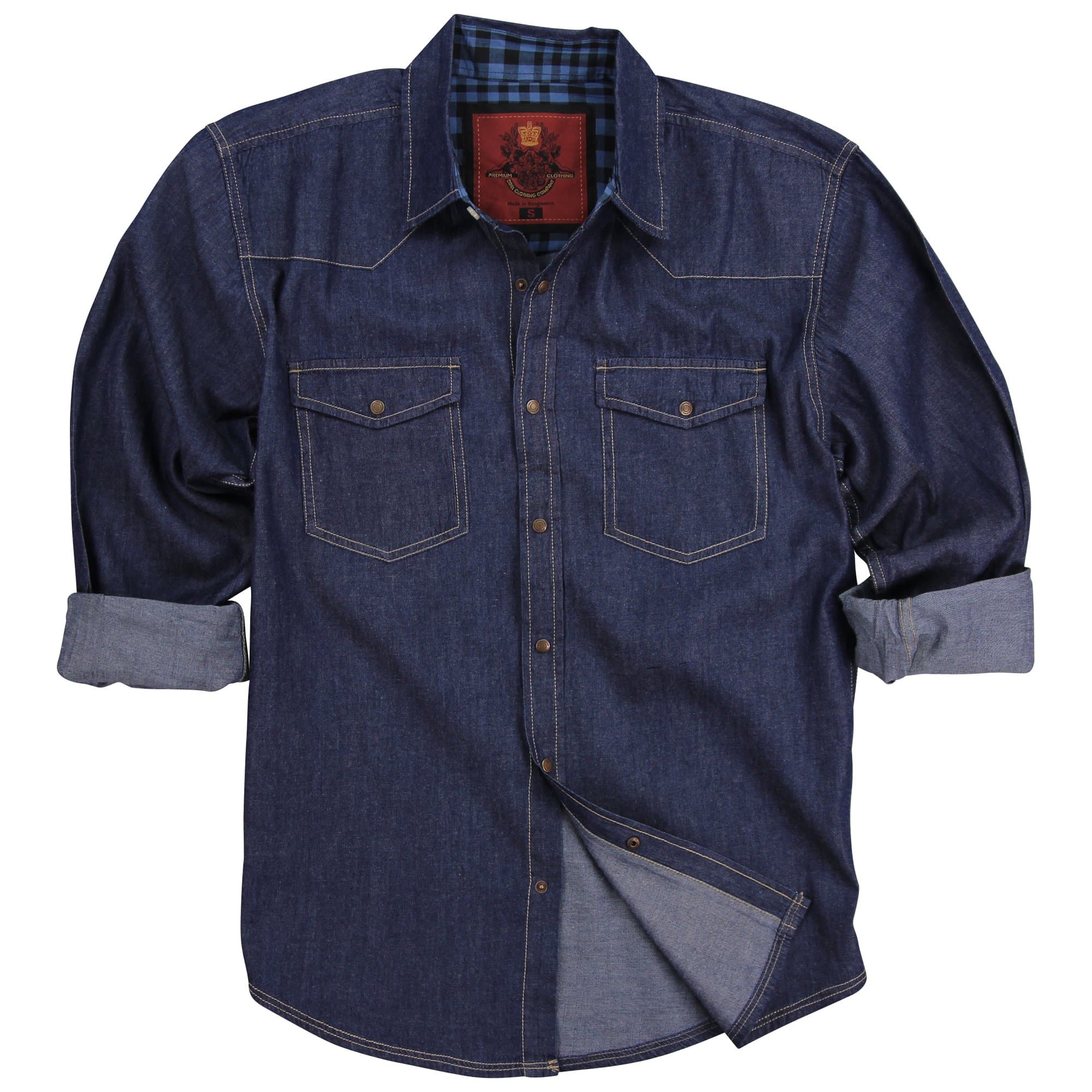 Drill Clothing Company Men's Washed Denim Long Sleeve Shirt (Dark Blue Wash, Small)