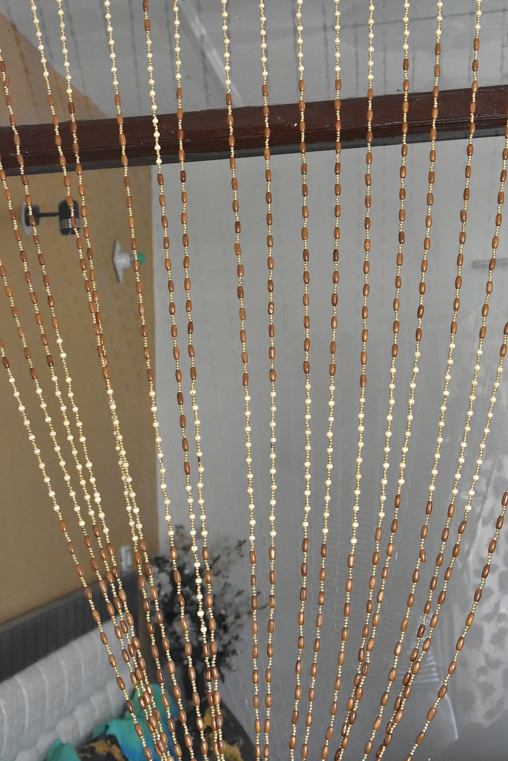 Handloomwala Premium Beads String Door Curtain - 7ft, Beige