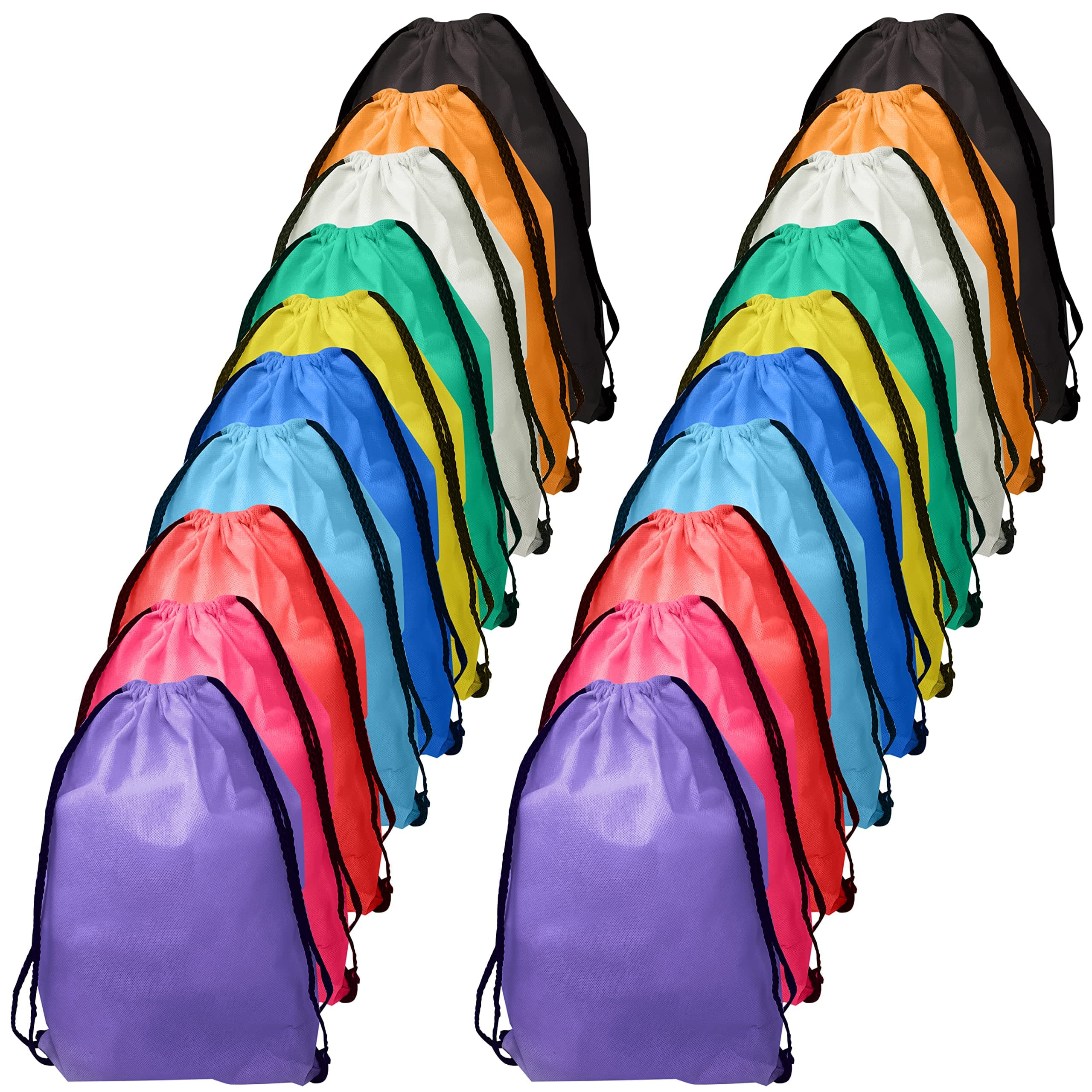 Podzly Bulk 50 Pack Drawstring Backpacks - Brightly Colored Sturdy and Washable Polyester String Bags, 12'' x 15'' - Giveaways for Kids, Trade Shows, Classroom, Summer Activities and Benefit Walk