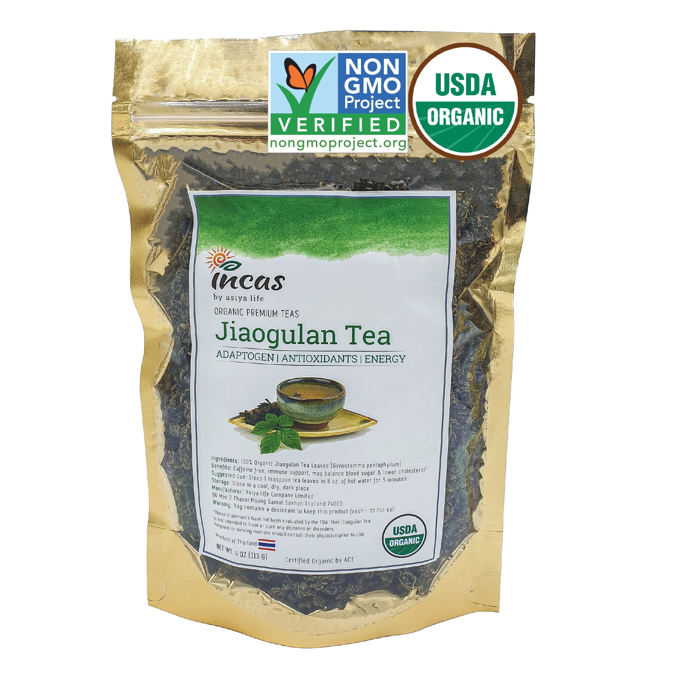 Incas 100% USDA Organic Gynostemma Tea ( Jiaogulan Tea ) AMPK Metabolic Activator 4 Oz = 120 Cups of Caffeine Free Herbal Tea Sourced from Thailand
