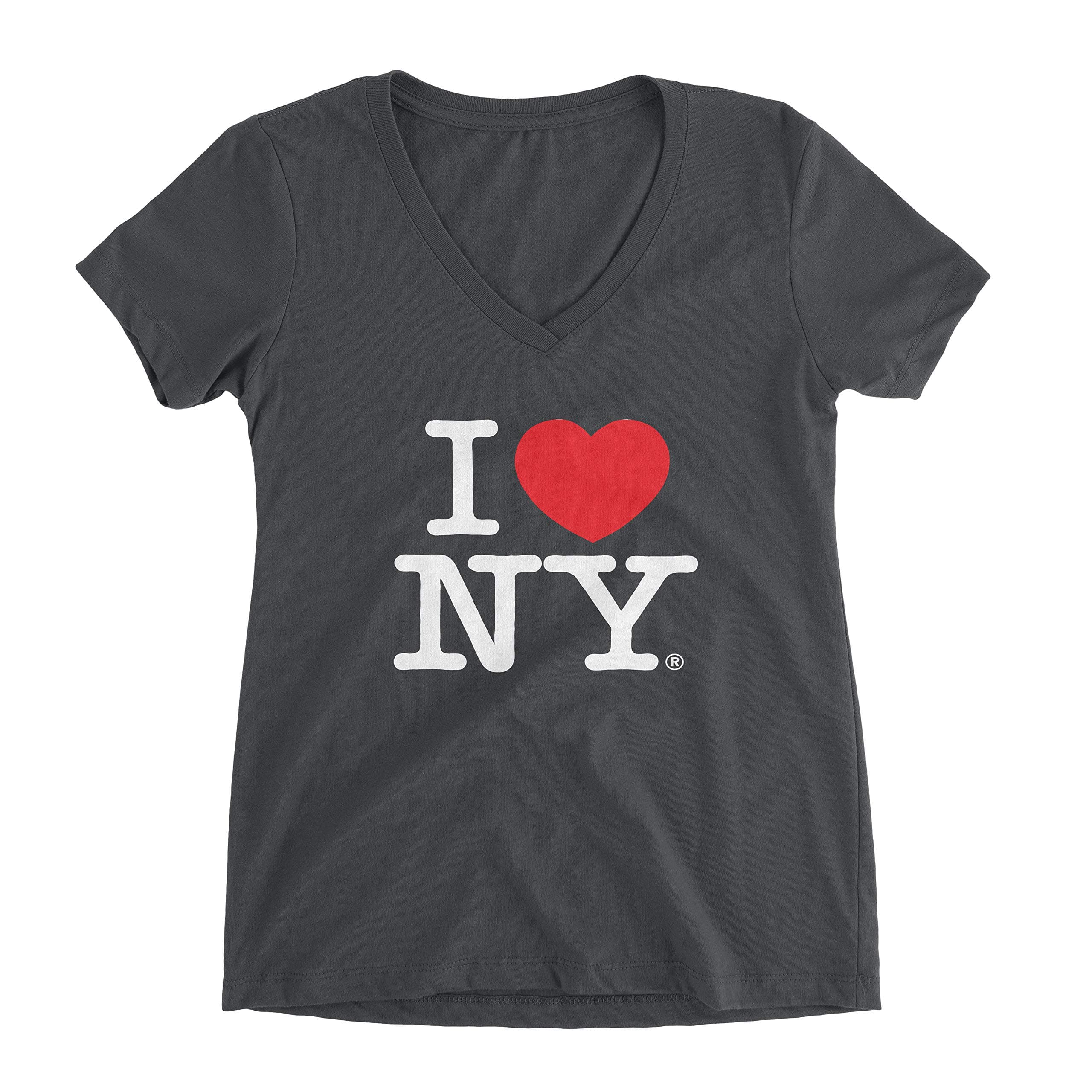 Charcoal V-Neck T-Shirt Spandex Ladies Heart New York Womens Tee (2XL)