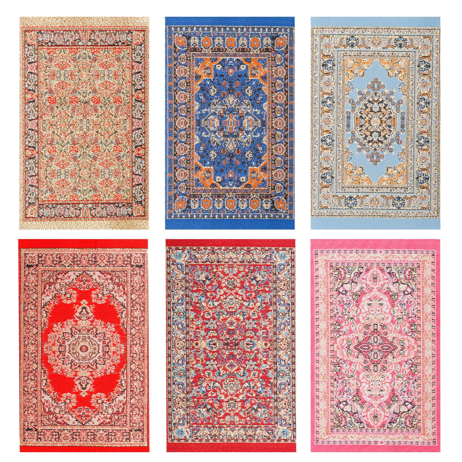 6 Pcs Miniature Carpets Mini Floral Print Carpet 6 Inch Vintage Woven Rug for Miniature Furniture Decoration Accessory
