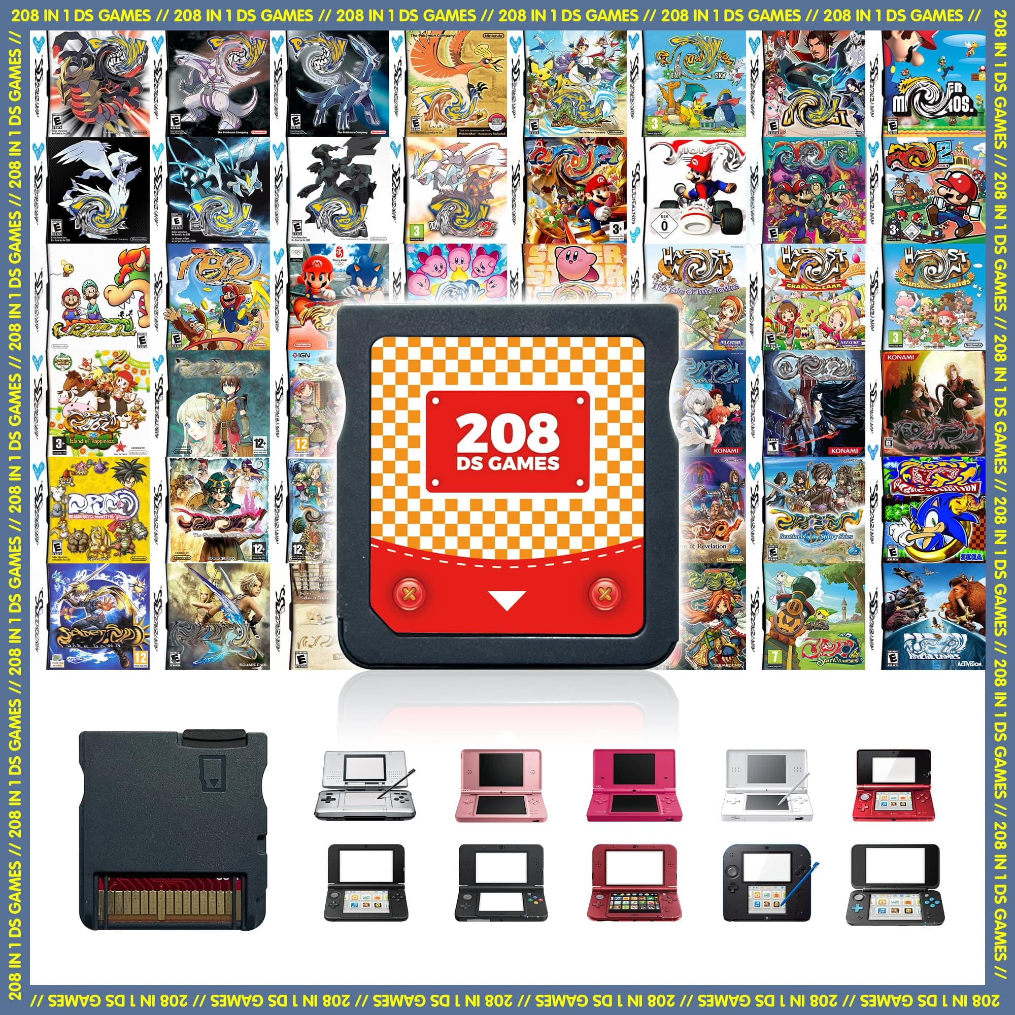 MOCINNA 【2024 Newest】 208mm 1 Super Combo Game Cartridge, Retro Game Pack Card Compilation with 208 Games for 3DS, DS, DSL, DSi, 2DS