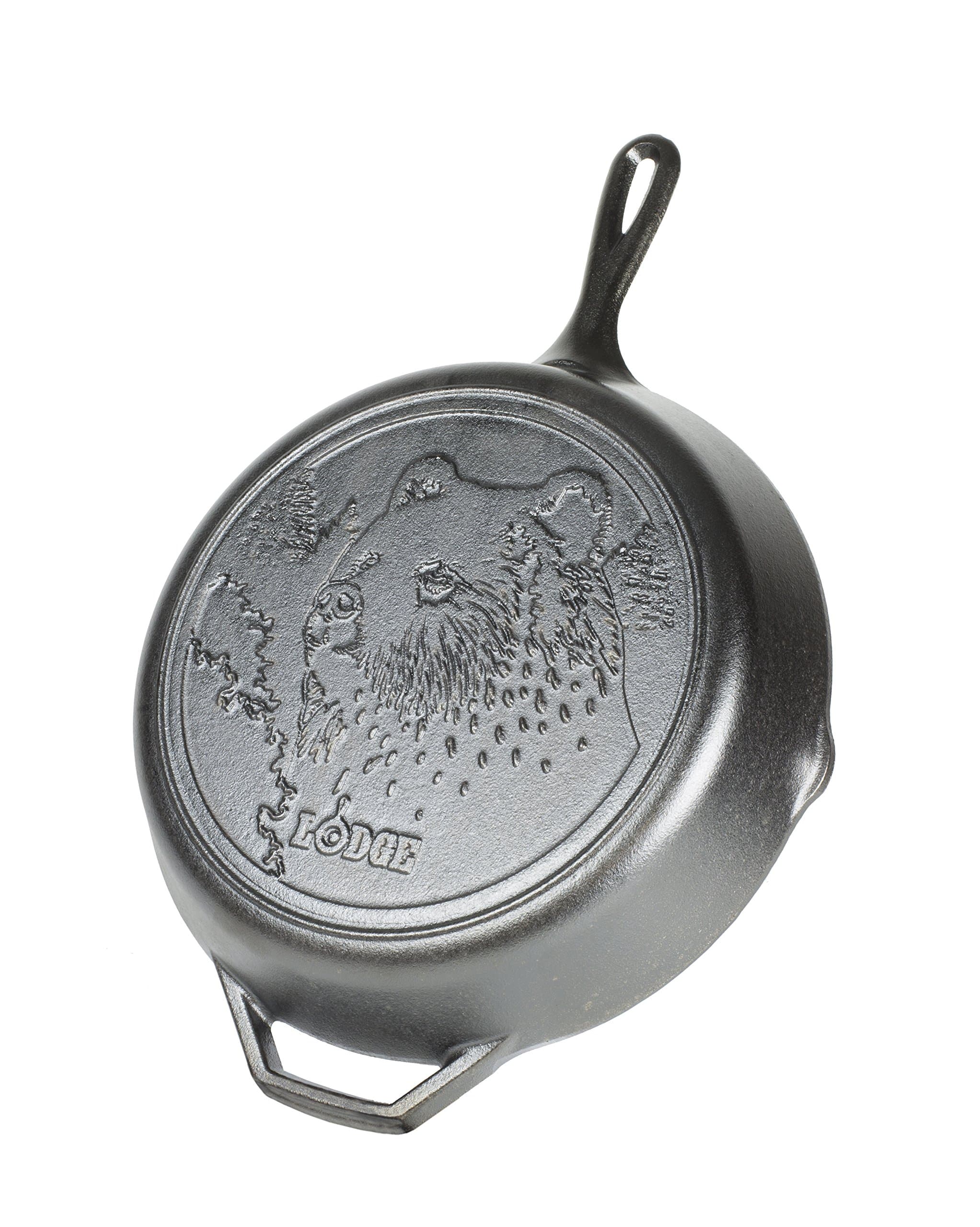 Lodge L10SKWLBR Wildlife Series-12 Inch Seasoned Cast Iron Skillet with Bear Scene and Assist Handle, 12", Black