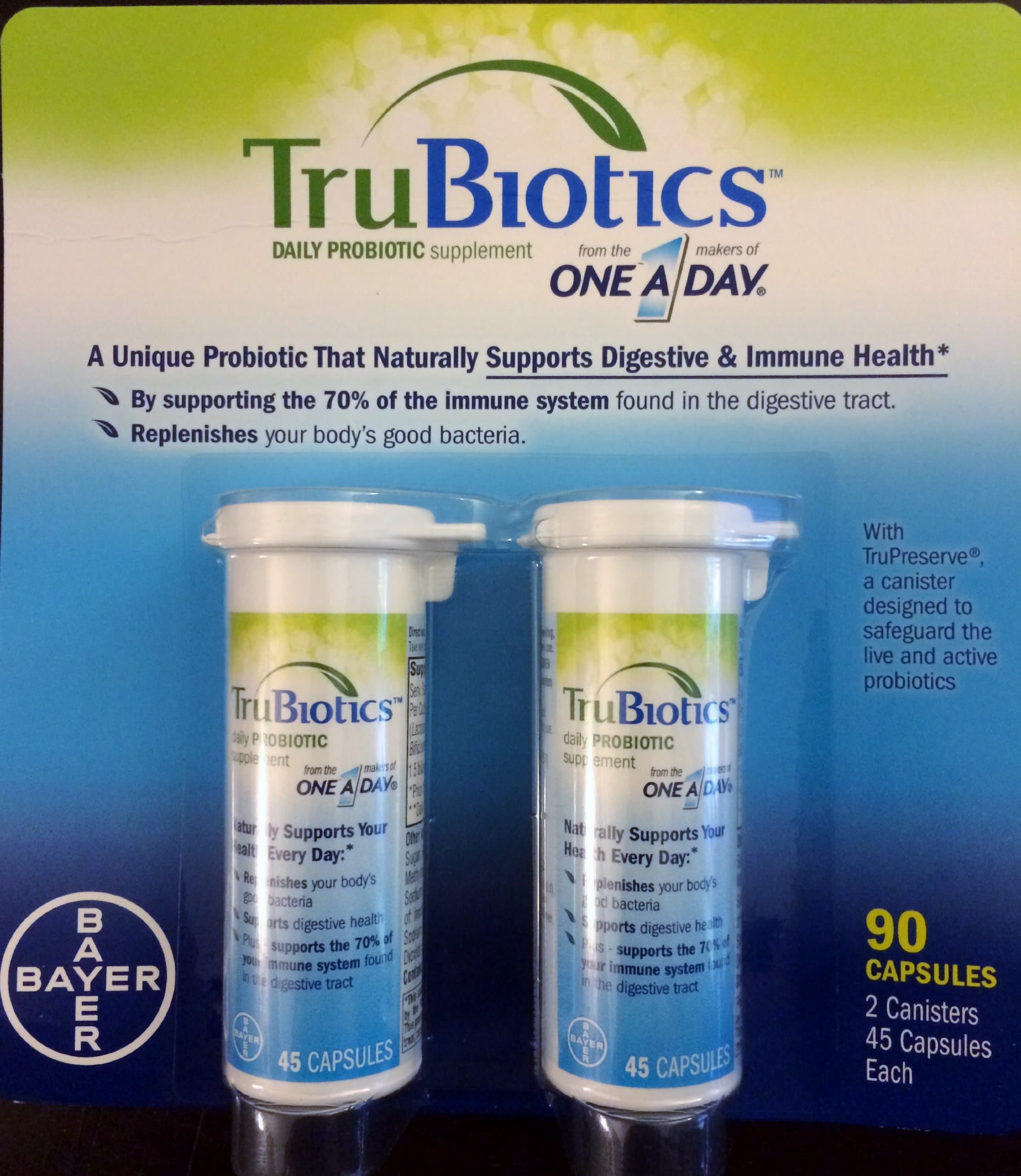 Trubiotics Daily Probiotic Supplement 90 Capsules, 2 Canisters with 45 Capsules Each