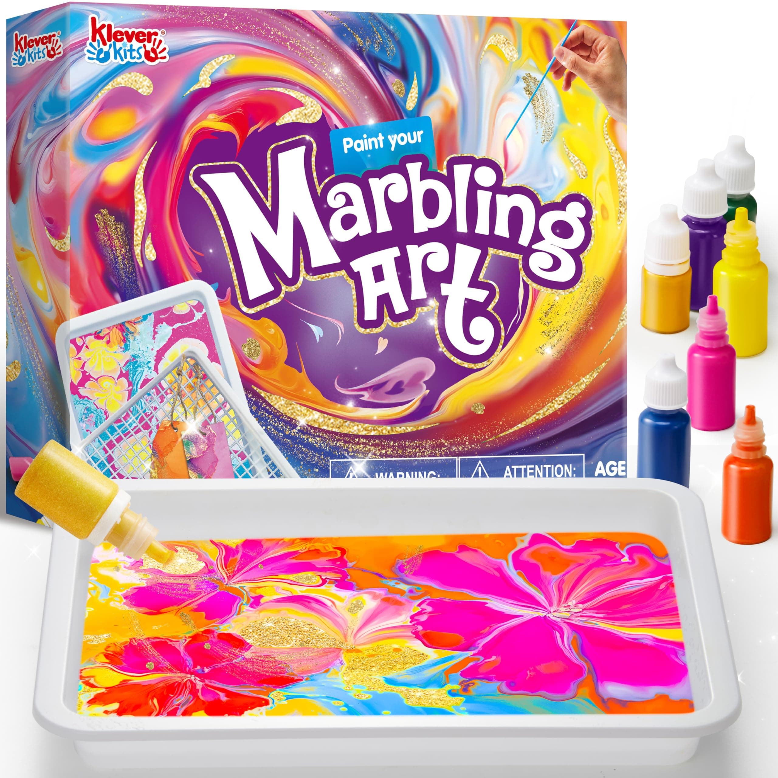 Klever Kits Marbling Paint Art Kit for Kids, Water Marble Paint Art, Arts and Crafts for Girls & Boys 6-12 Years Old, Craft Kits for Kids, Birthday Presents Ideas Activities Toys, Easter gift for Kid