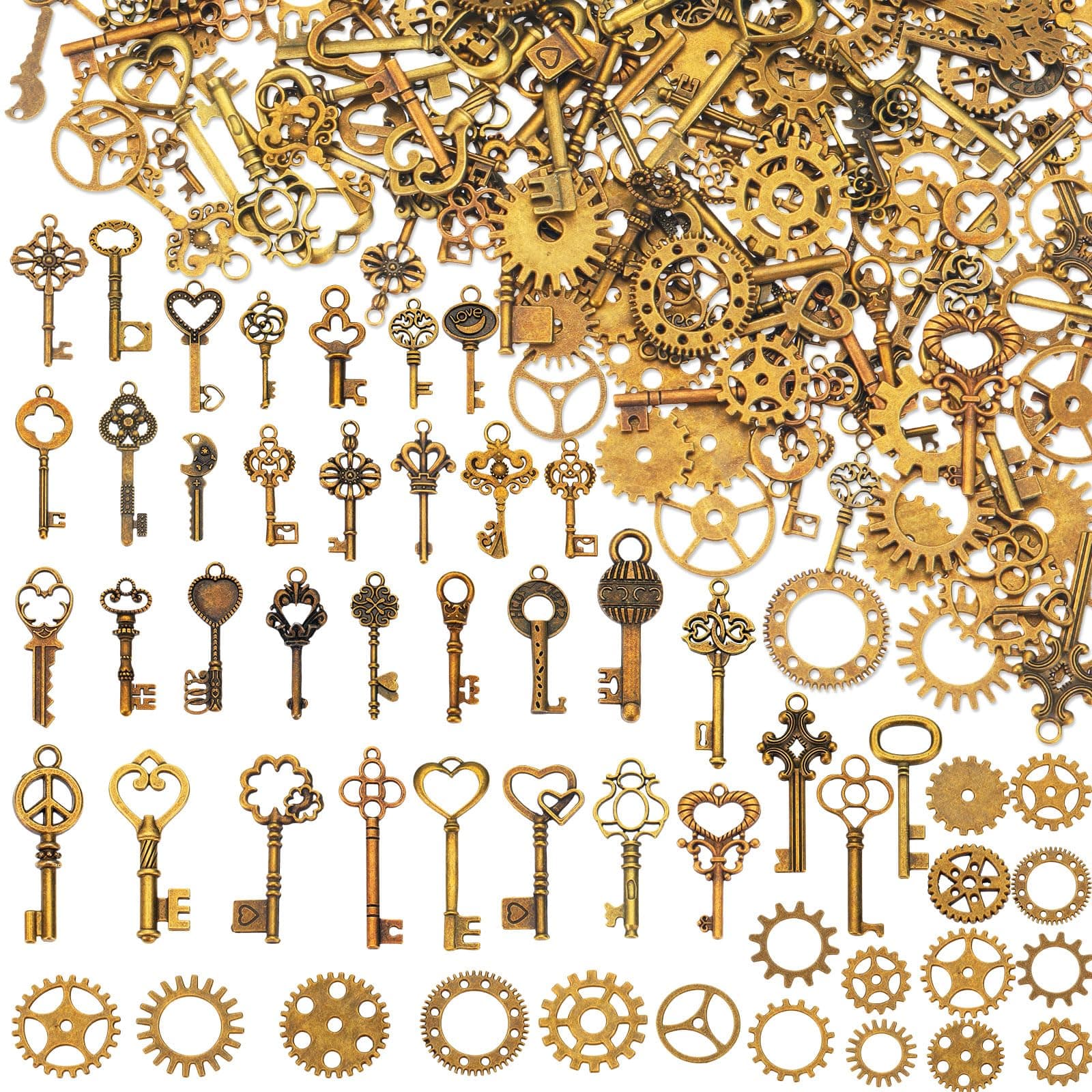 Hicarer 300 Gram Antique Steampunk Gear, DIY Assorted Mix Steampunk Wheel Alloy Cog Gear Pendants Charms Metal Watches Clocks Skull Charms for Crafting Jewelry Making Decor