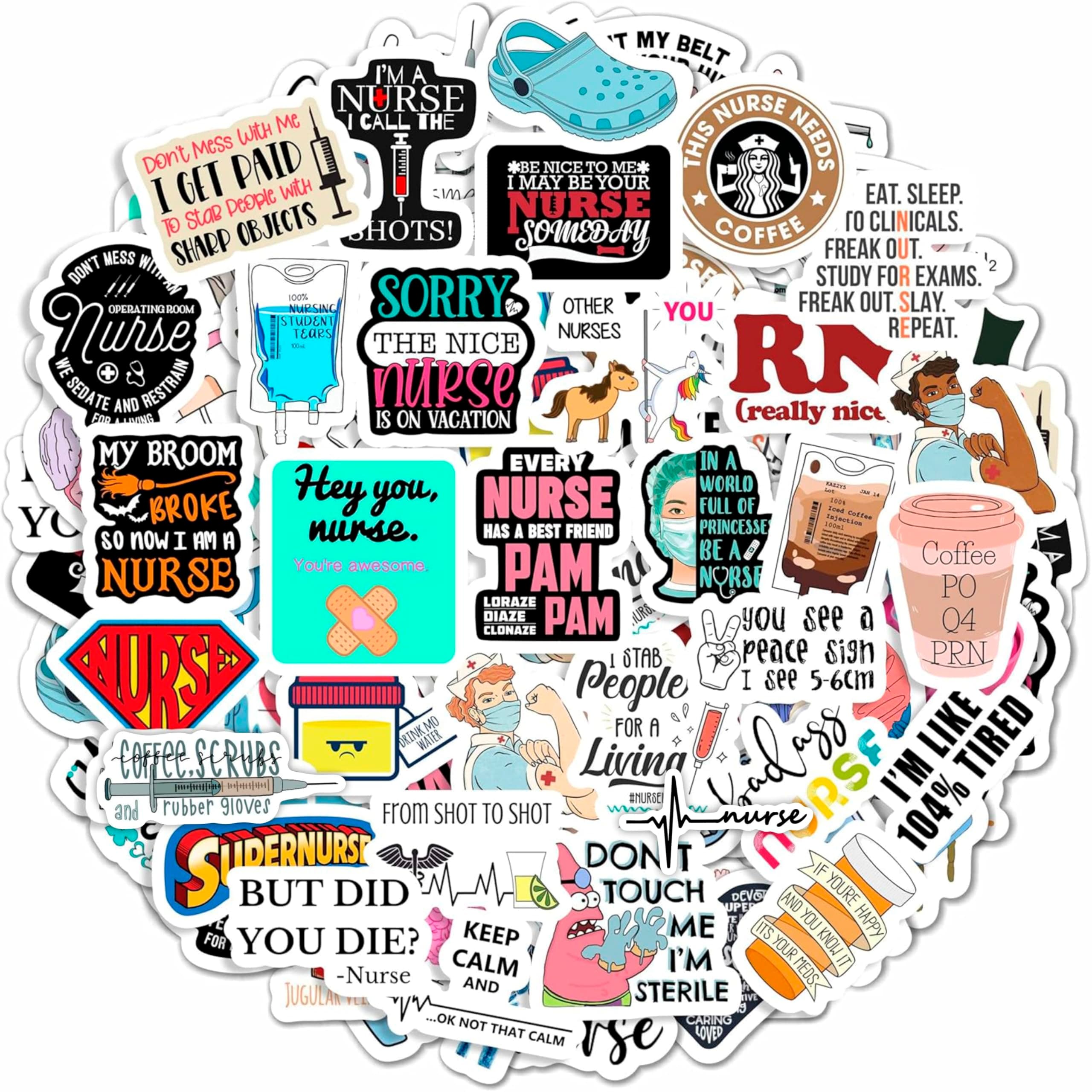 BulbaCraft 100Pcs Funny Nurse Stickers, Funny Nurse Gifts, Nursing Stickers, Laptop and Phone, Nurse Week Gifts, Medical Decals for Computer, Cups, Planner Laptop Decals