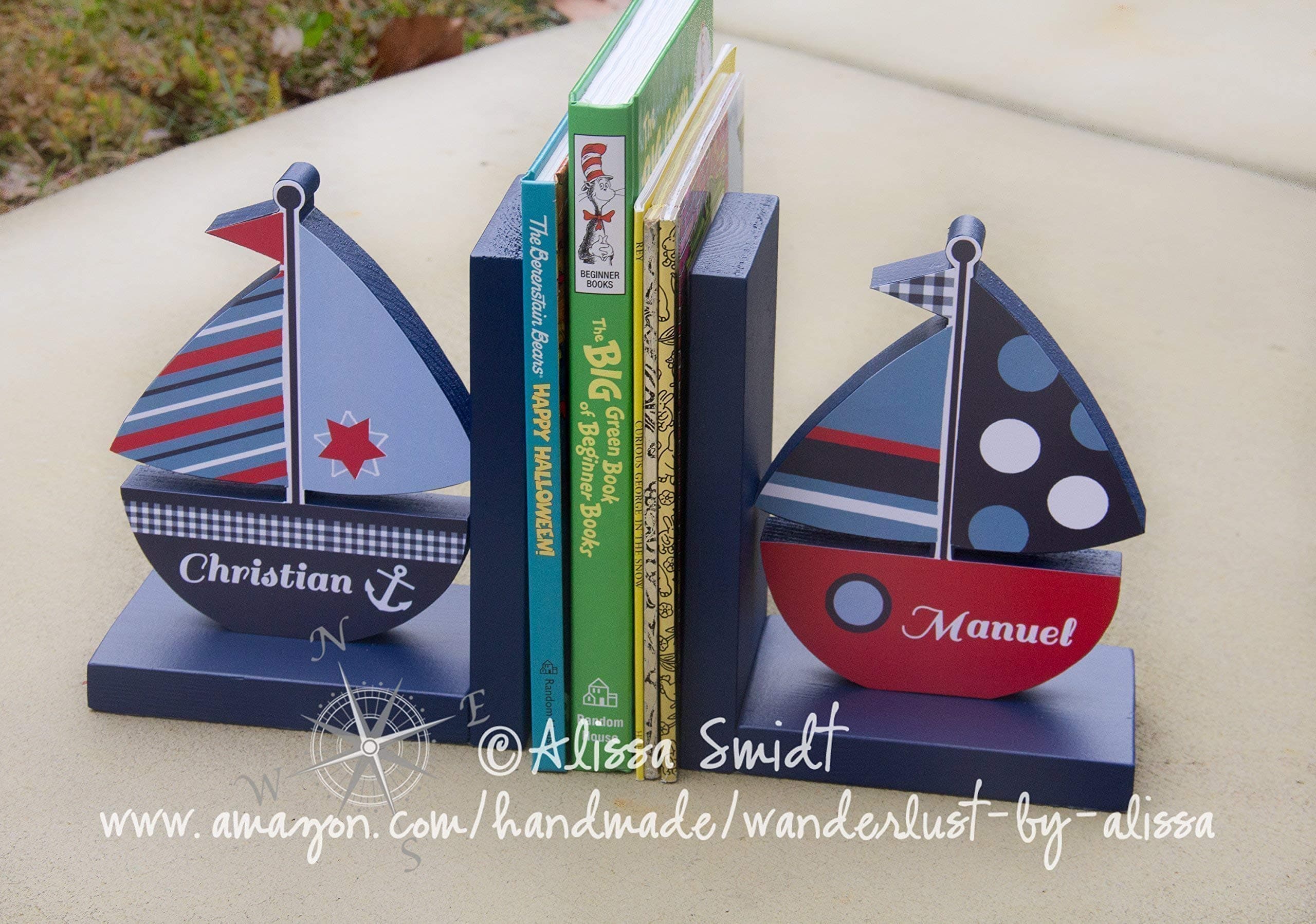 Wooden Sailboat Bookends - Custom Designed Nautical Bookends