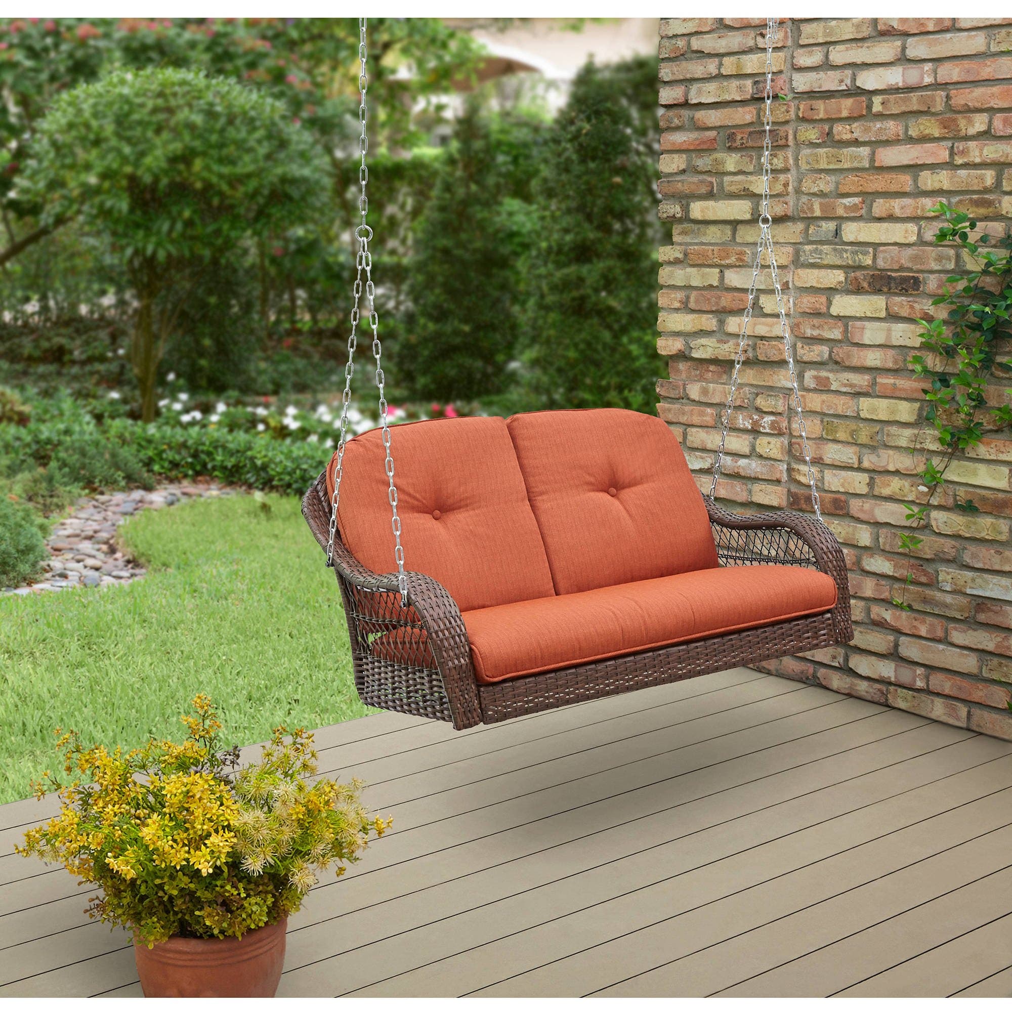 This Oversized Cushioned Porch Swing Comfortably Seats 2 People and Is a Great Addition to Your Sunroom, Outdoor Patio or Deck, or Any Backyard Garden Area.