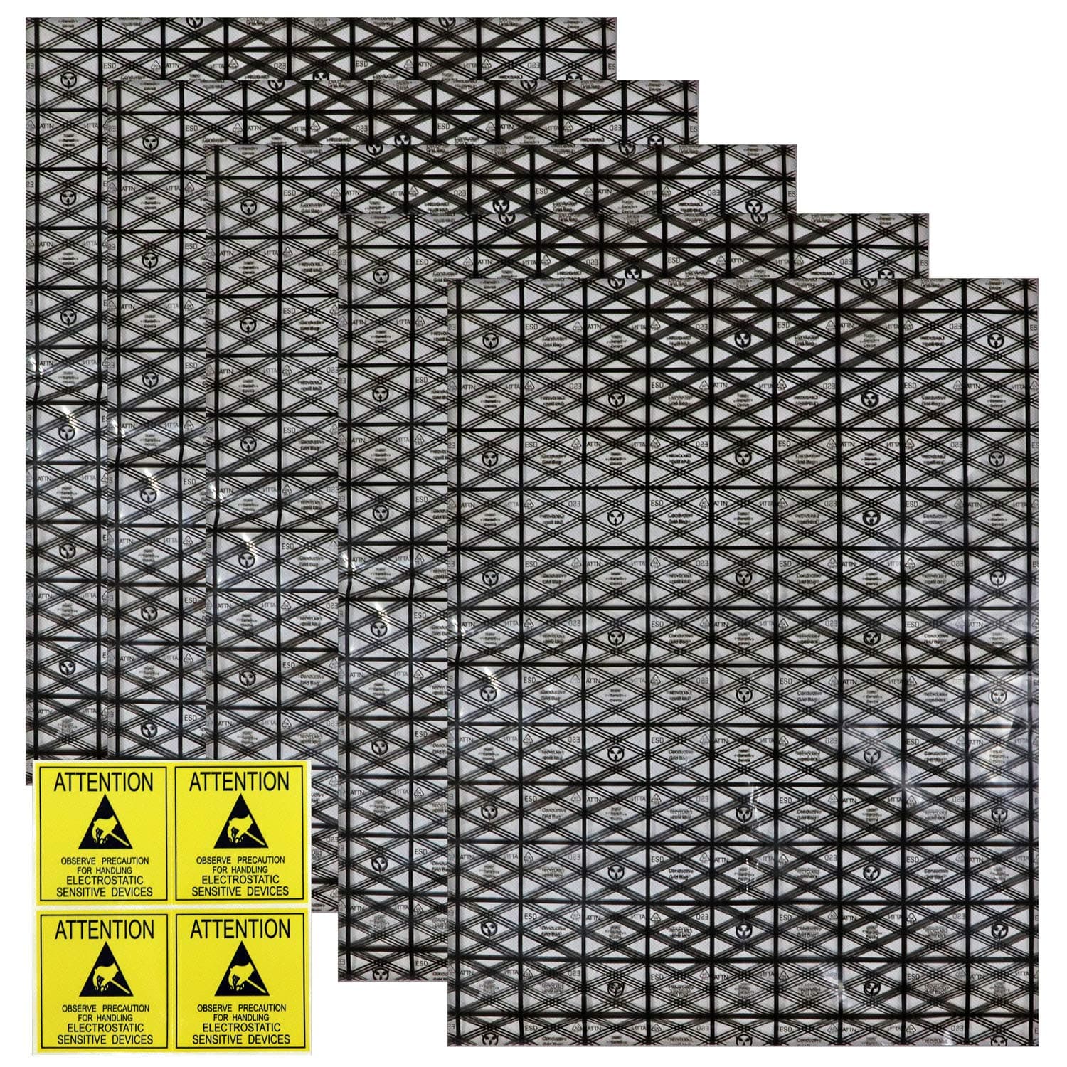 Open Top Antistatic Bags ESD Shielding Bag with Anti-Static Labels for Hard Drive SSD HDD Motherboard Video Card RAM Electronic Devices (Pack of 12) (12” x 16”)