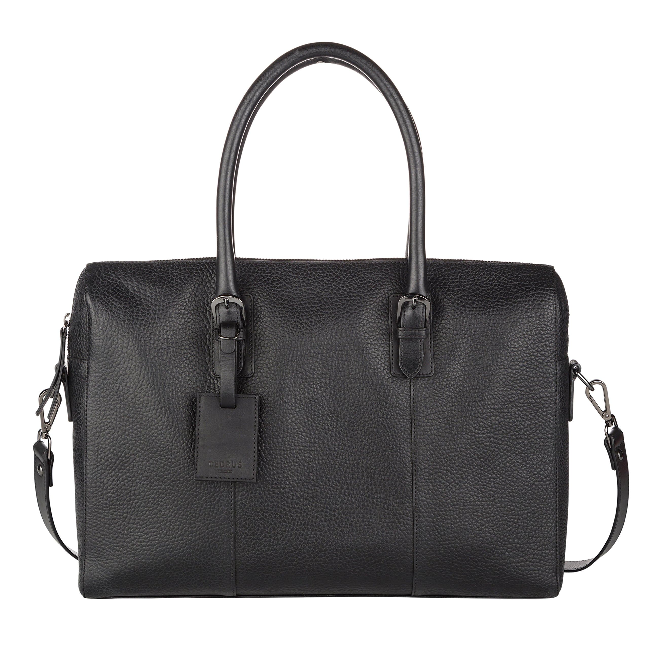 Cedrus Meeting Bag | Top Grain Leather Briefcase, Messenger Bag, Laptop Bag, Satchel in Black (fits 15”)