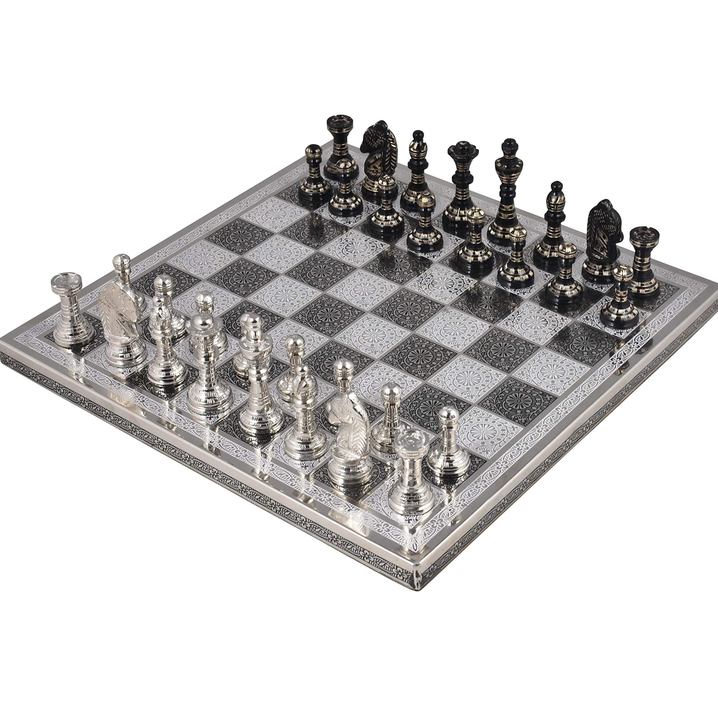 RoyalChessMall - Staunton Inspired Brass Metal Luxury Chess Pieces & Board Set - 12" - Unique Art