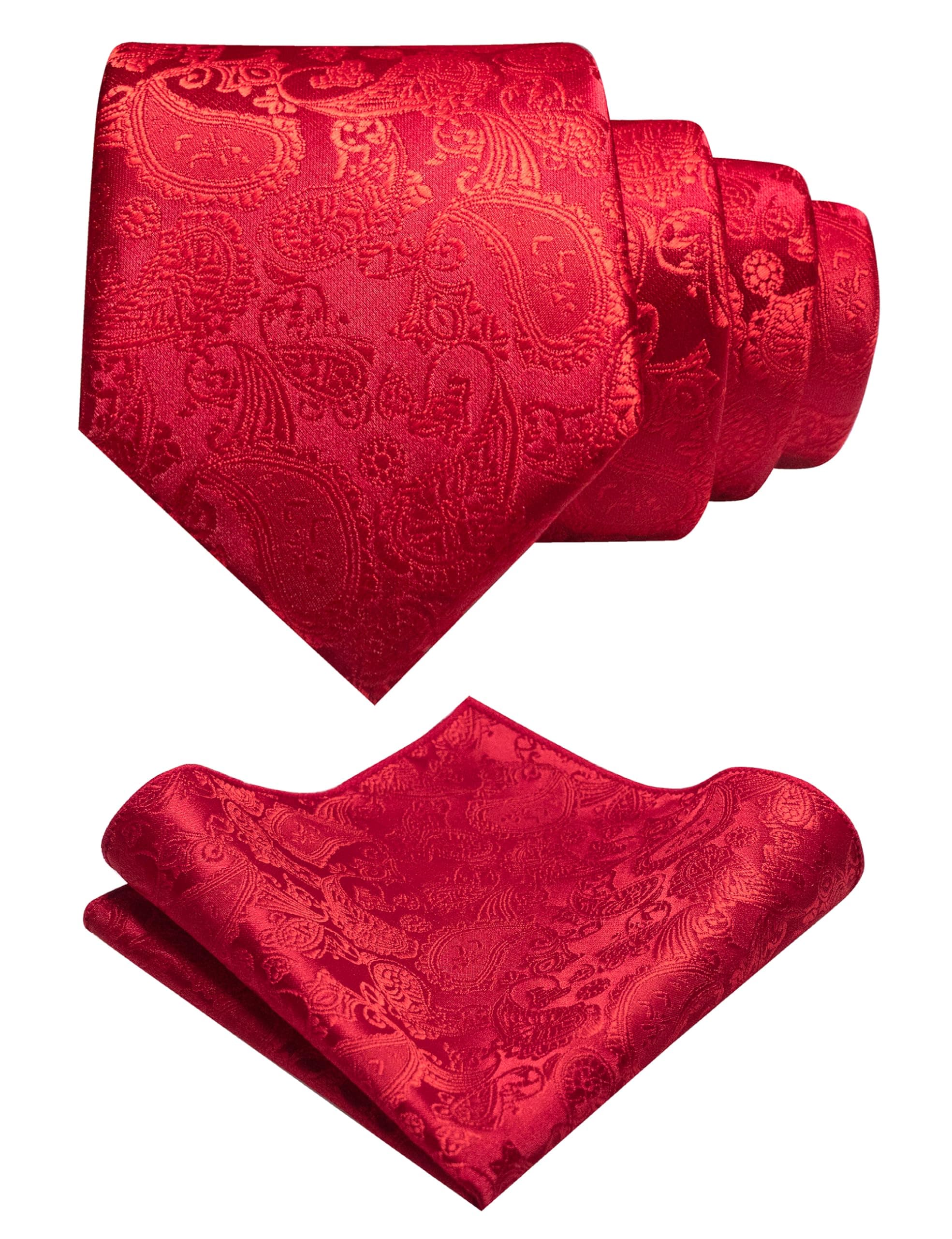 JEMYGINS Mens Solid Color Paisley Necktie and Pocket Square with Tie Clip Sets