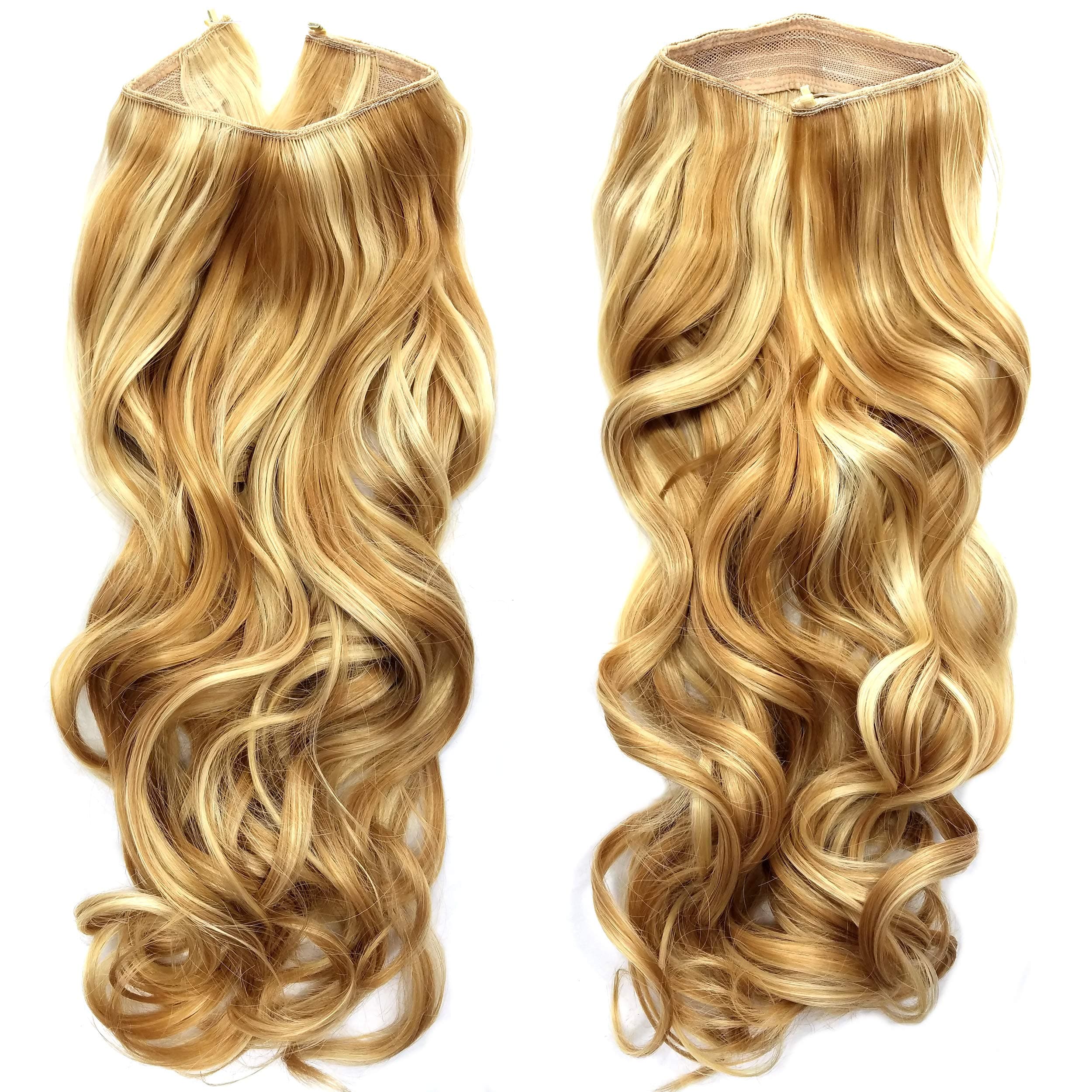 20-Inch Halo Hair Extensions, Fiber Wavy, 150 Grams, Dark Golden Blonde/Lt Bld Mix - #27HY/86