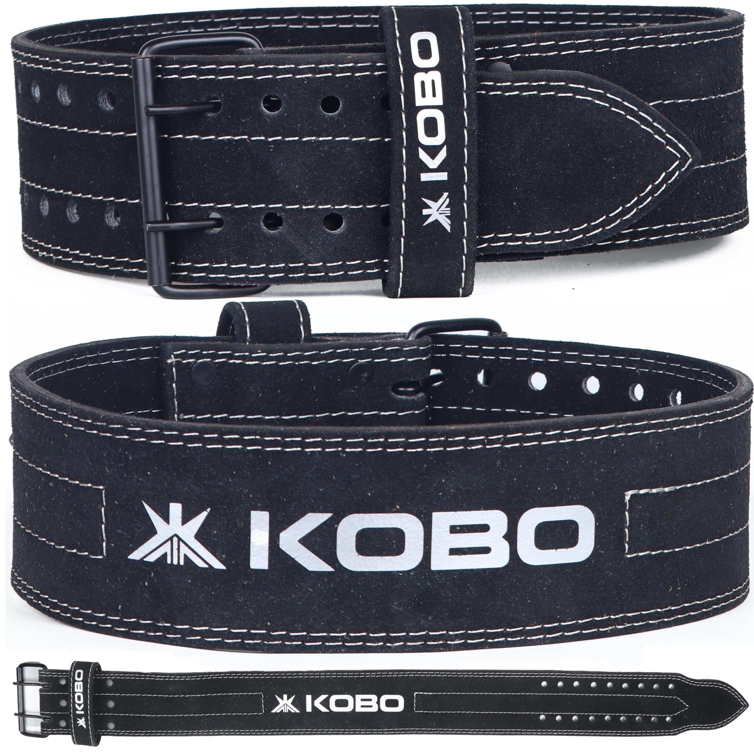 Kobo Prong Gym Belt For Weight Lifting Fitness, Seude Leather, 4” Wide Back Support, 9 Adjustable Dual Holes, Powerlifting Bodybuilding Deadlift Squat Workout Strength Training
