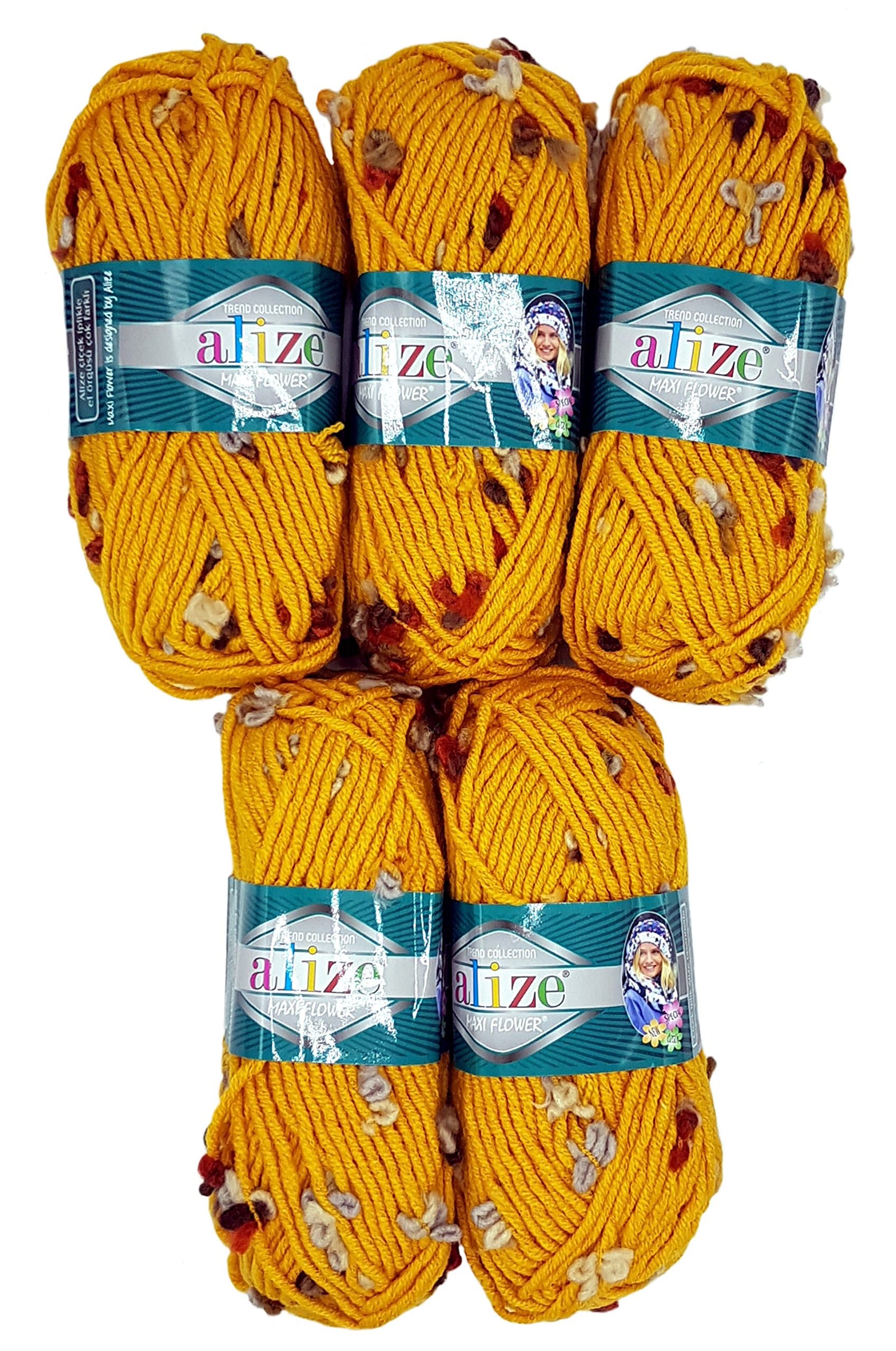 5 x 100 Grams Alize Maxi Flower Wool with Colour 500 Gram Effect - yellow