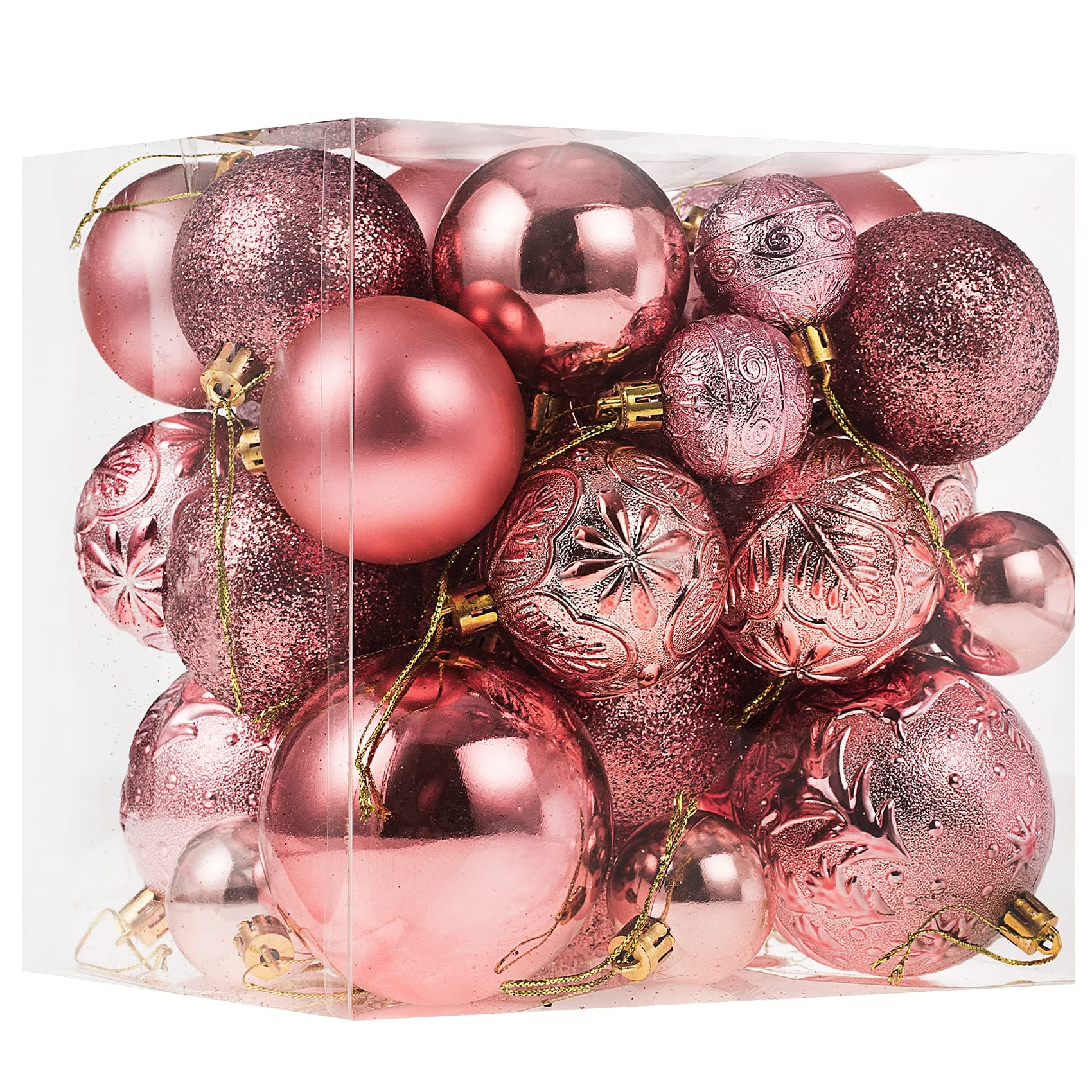 Senjie Rose Gold Shatterproof Christmas Ornaments, 32 Pcs, Plastic, Hanging, Christmas, Wedding