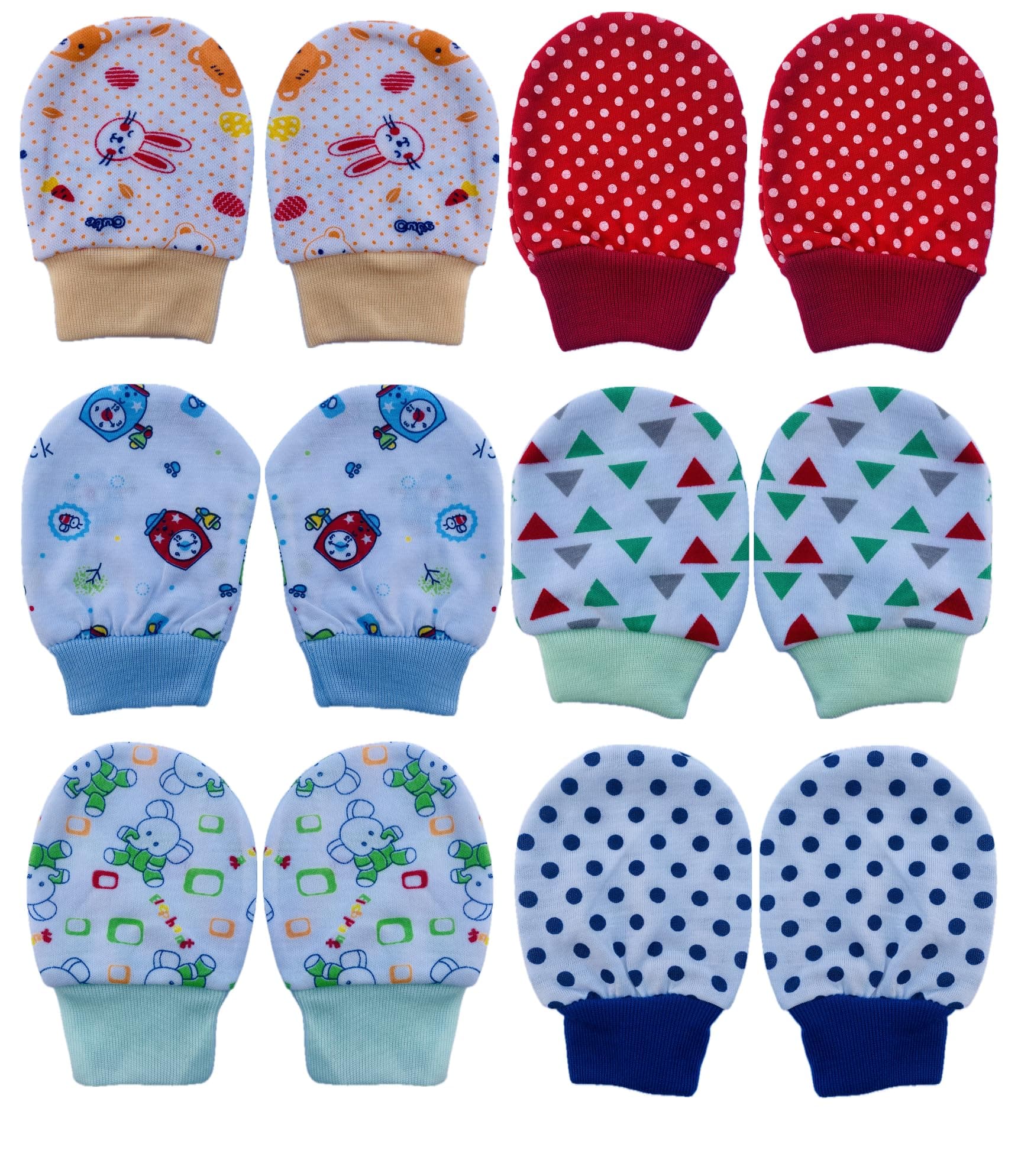 Wavva® Newborn Baby Cotton with Rib Hand Mittens Set | Gloves Set | Quality Proudct Only | Pack of 6 Pairs | Multicolor. (0-3 Months)
