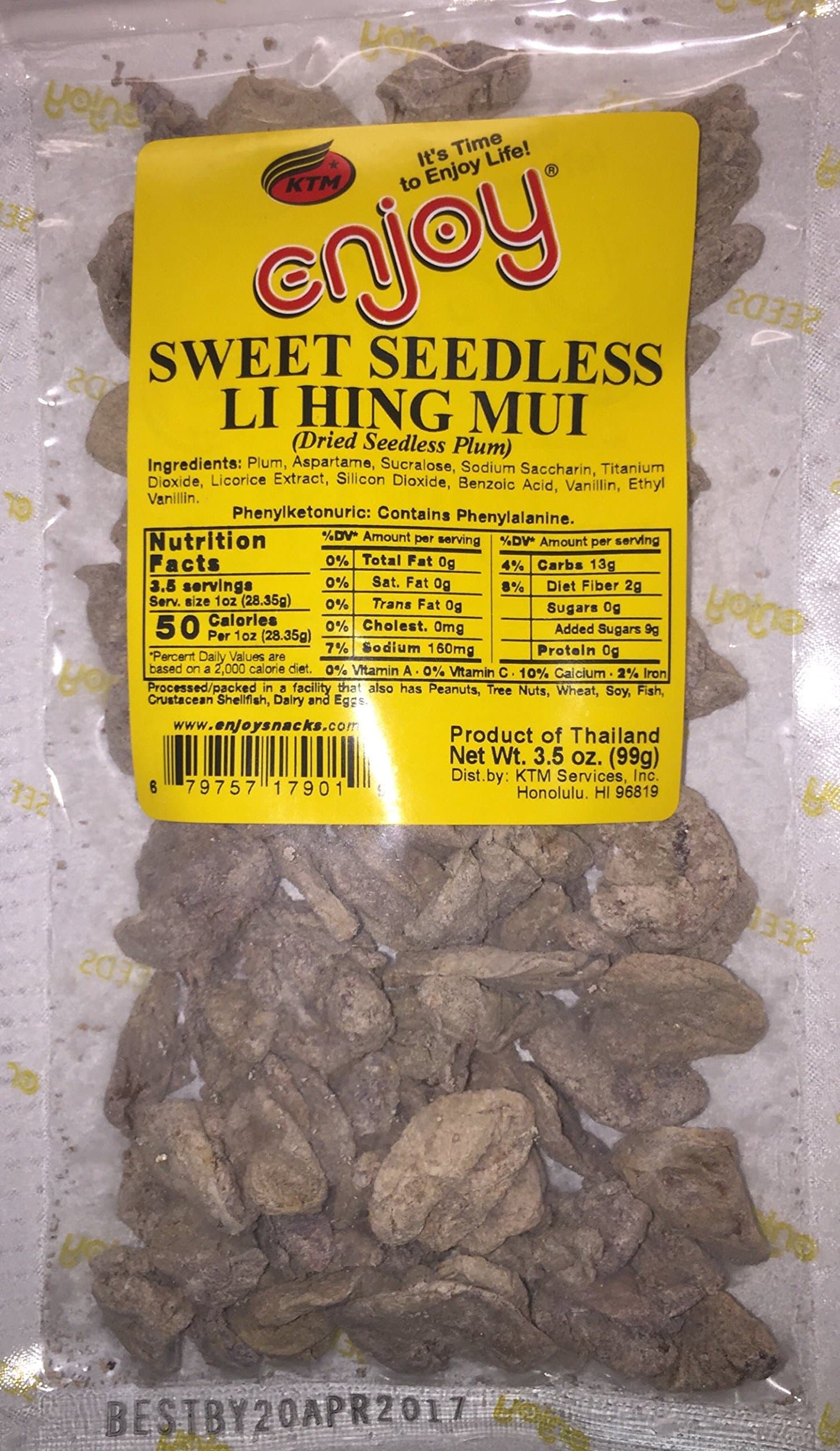 Enjoy Hawaii Sweet Seedless Li Hing Mui Dried Plum 3.5 oz. bag
