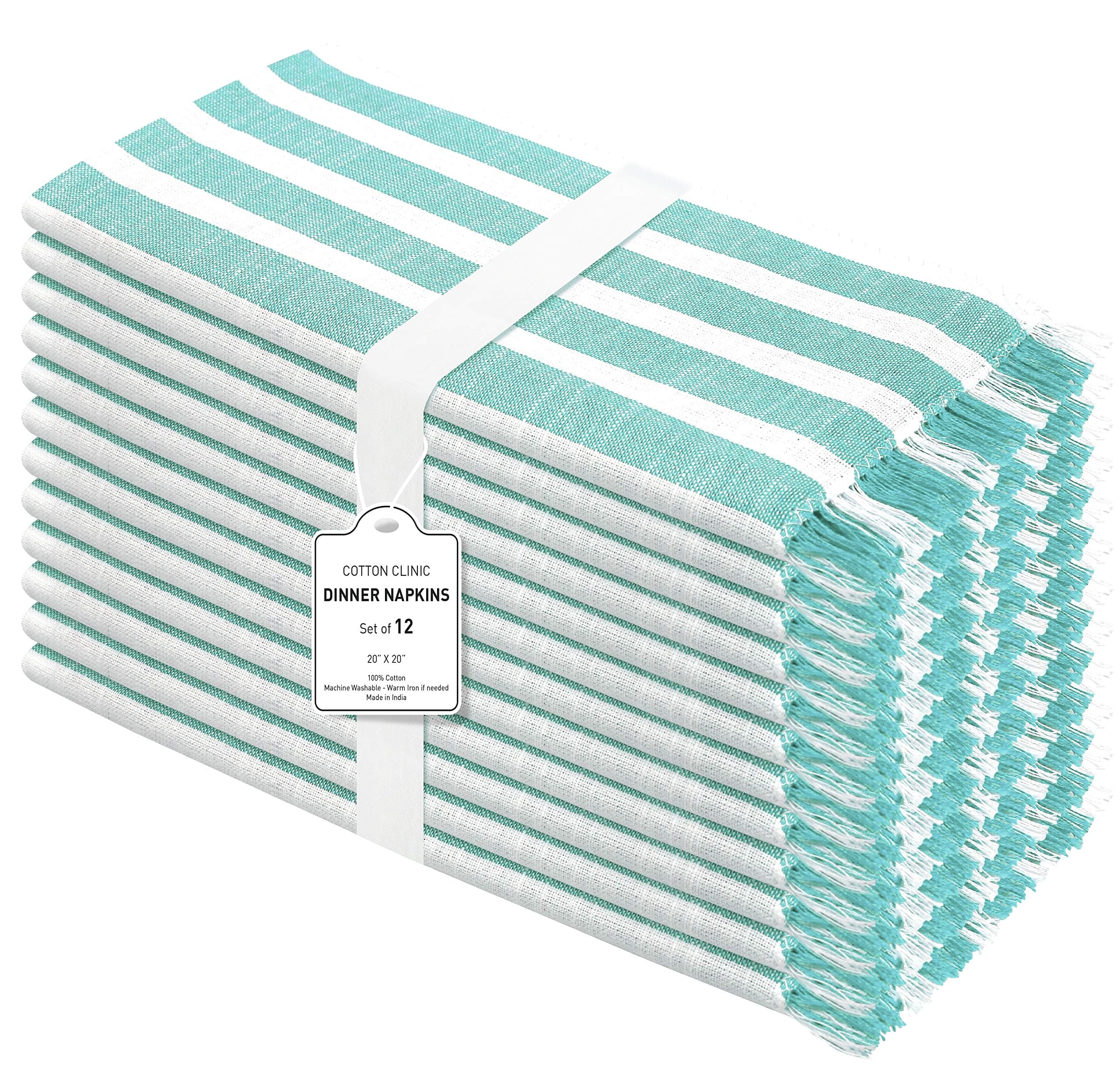 Cotton Clinic Belizzi Cloth Dinner Napkins – Perfect Everyday Use Table Linen – Soft Durable Washable – Ideal for Party Wedding Christmas Easter – Set of 12 (20x20 in/Aqua Blue White)