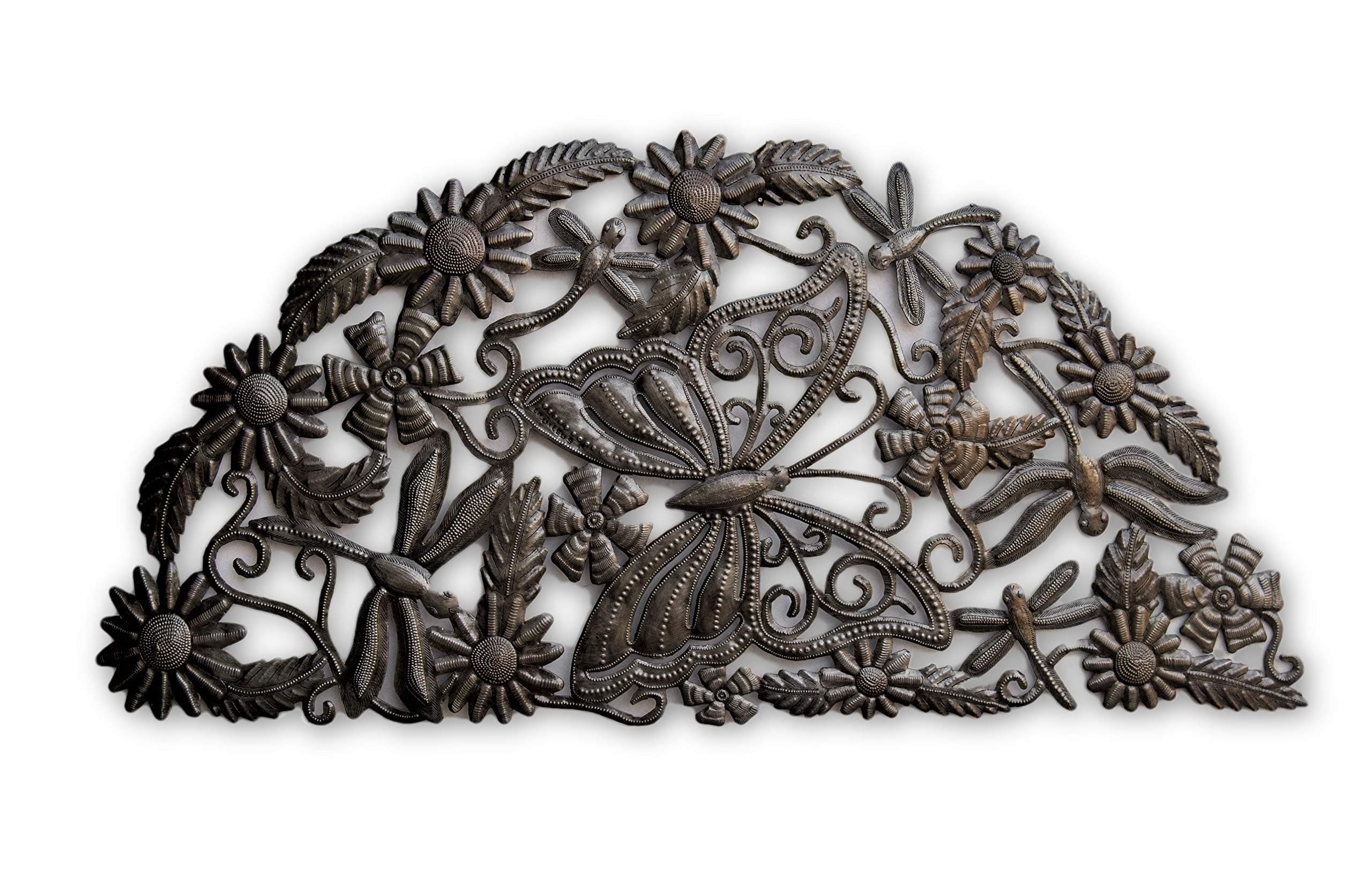 It's Cactus Butterfly Garden Metal Arch, Metal Wall Art, Hang Indoor or Outdoor, Handmade in Haiti, Home Decor, 34 In. x 17 In.