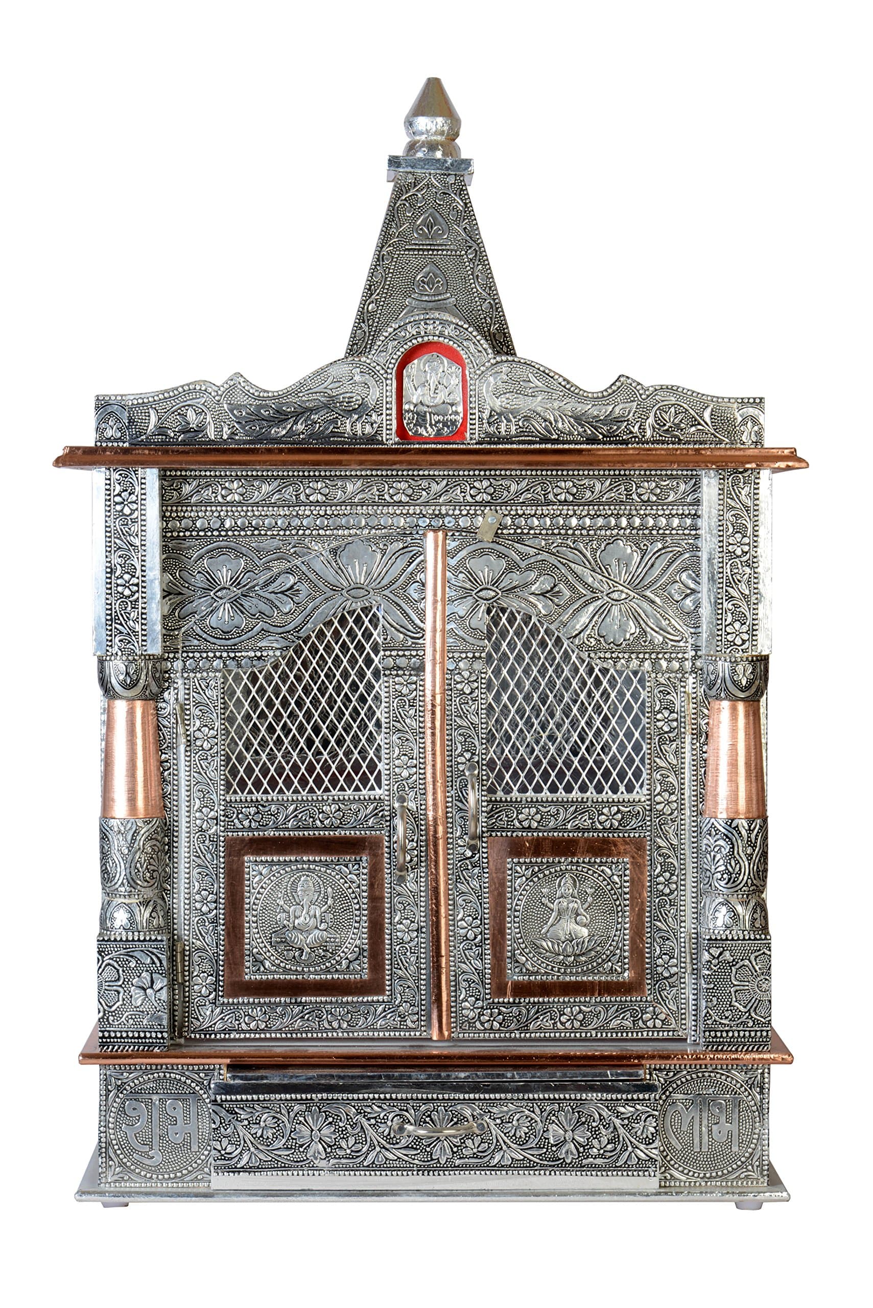Aluminium and Copper Oxidized Home Temple Size- L-15" B-7" with Dome