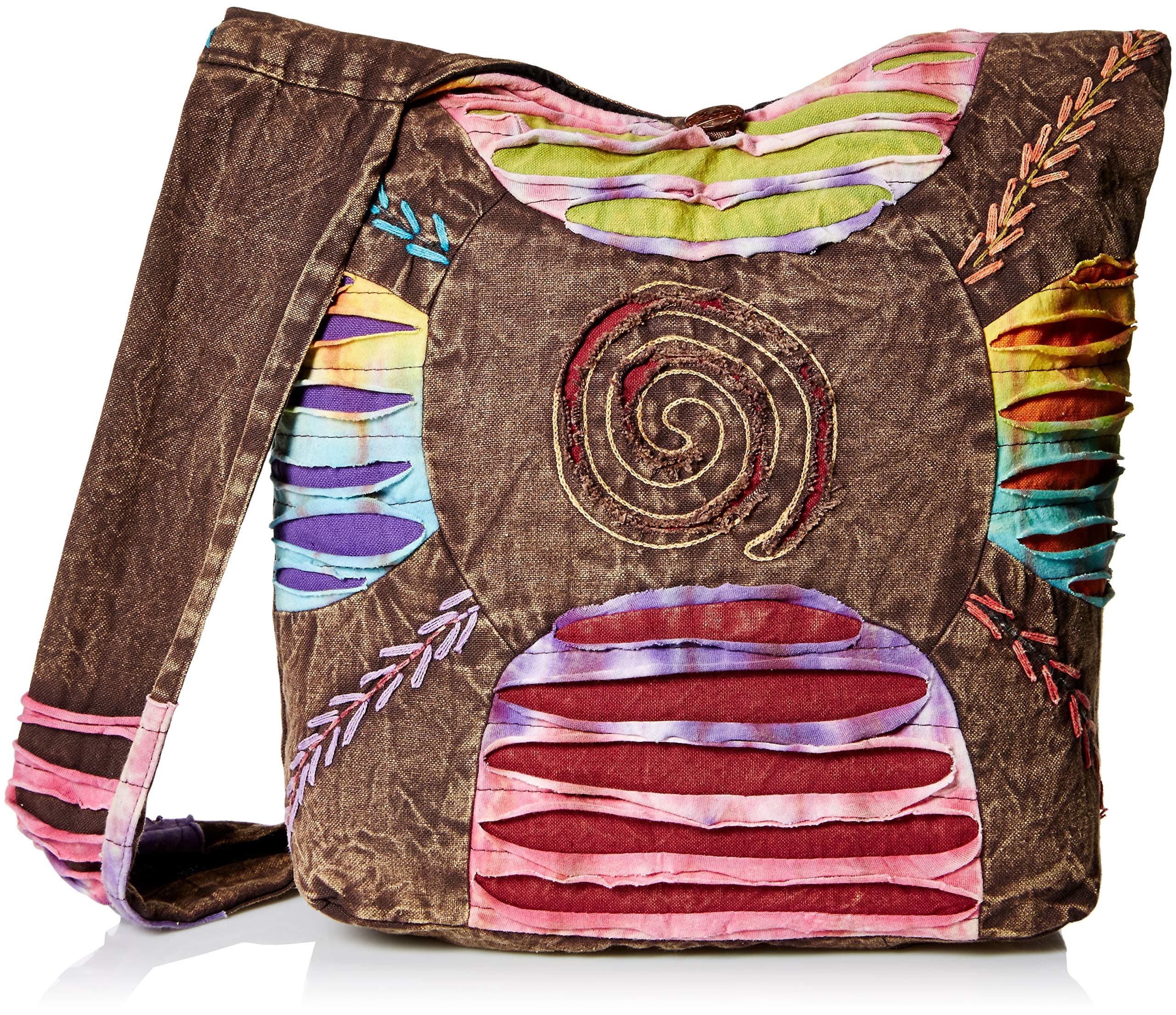 Original CollectionsHandbag AND Backpack Bohemian Embroidered Ripped Razor Cut Sling Crossbody Purse in Brown Large