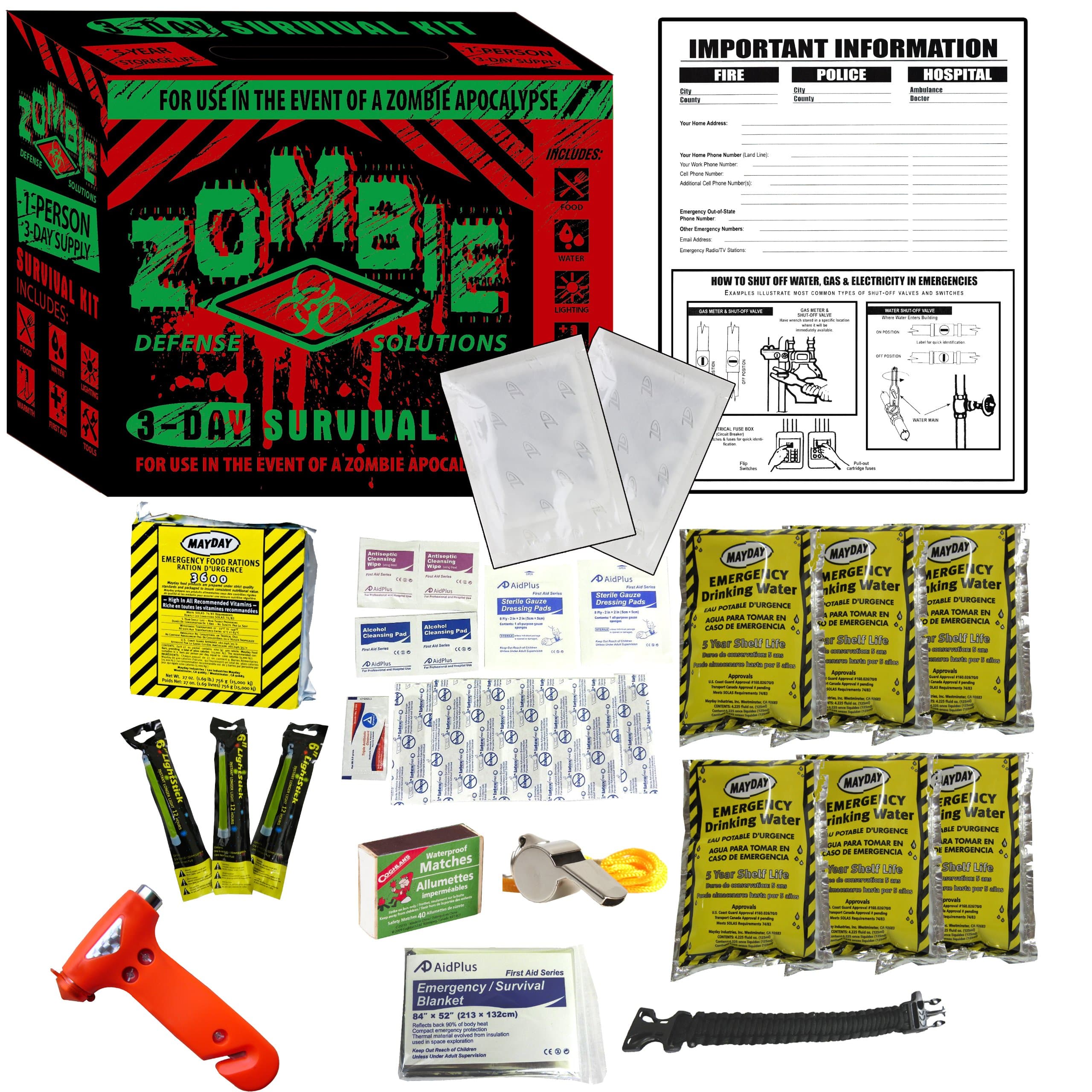 Zombie Defense 3 Day Survival Bug Out Kit 5 Yr Walking Dead Disaster Earthquake