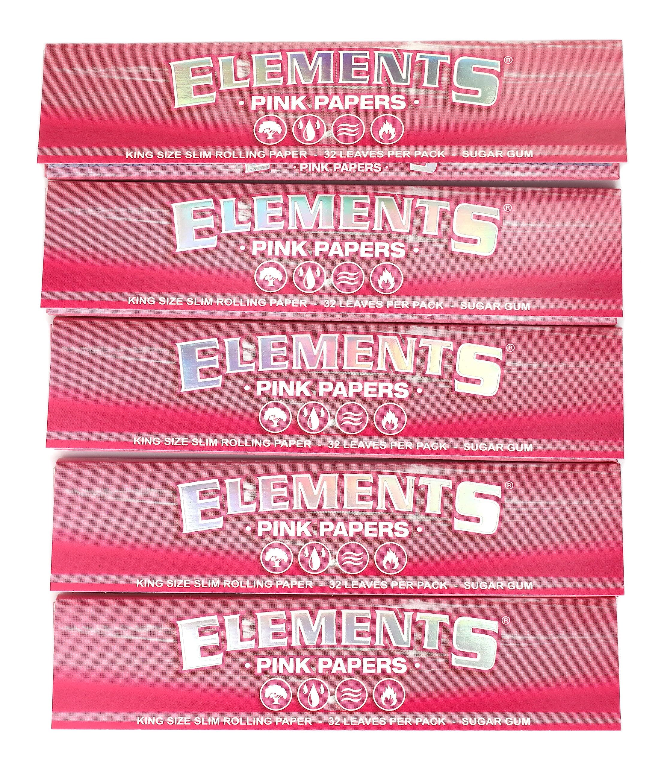 Elements Ultra thin King Size Slim PINK rolling paper - 5 booklets / 160 papers