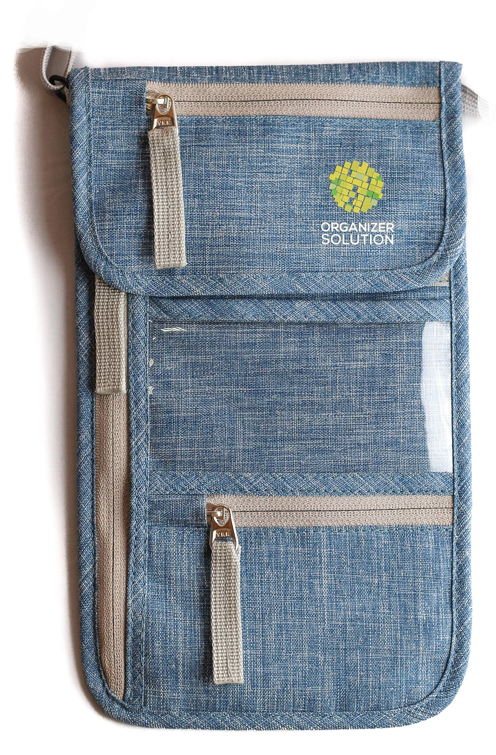 Passport Wallet by Organizer Solution, Family Passport Holder with Rfid, Neck Stash (Blue Denim)