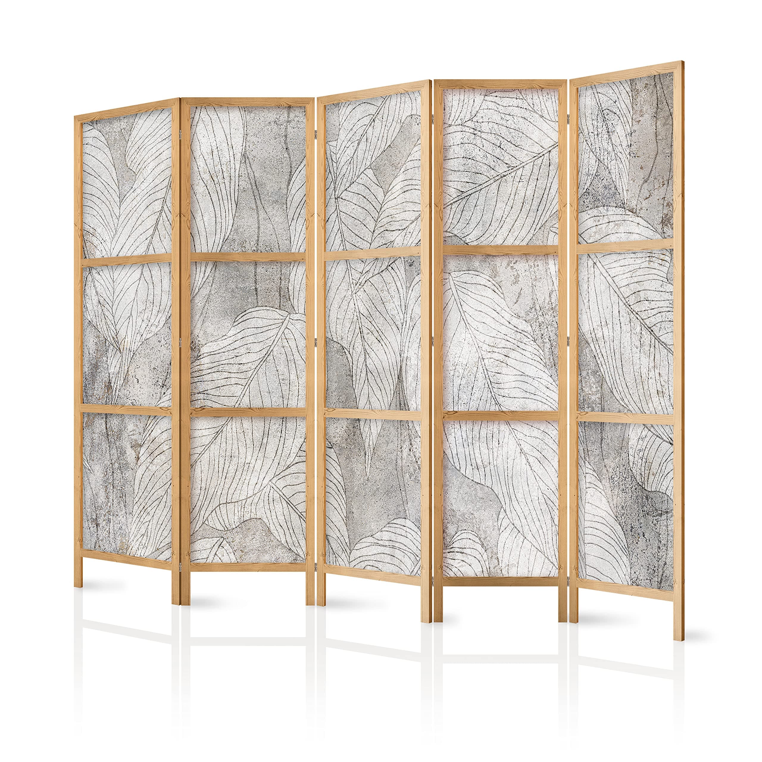 murando Room divider XXL Leaves plant motive nature 225x171cm / 89"x68" 5 pieces Non-Woven Canvas Single-Sided Folding Screen Privacy wood pattern design hand made Home office Japan b-C-0813-z-c