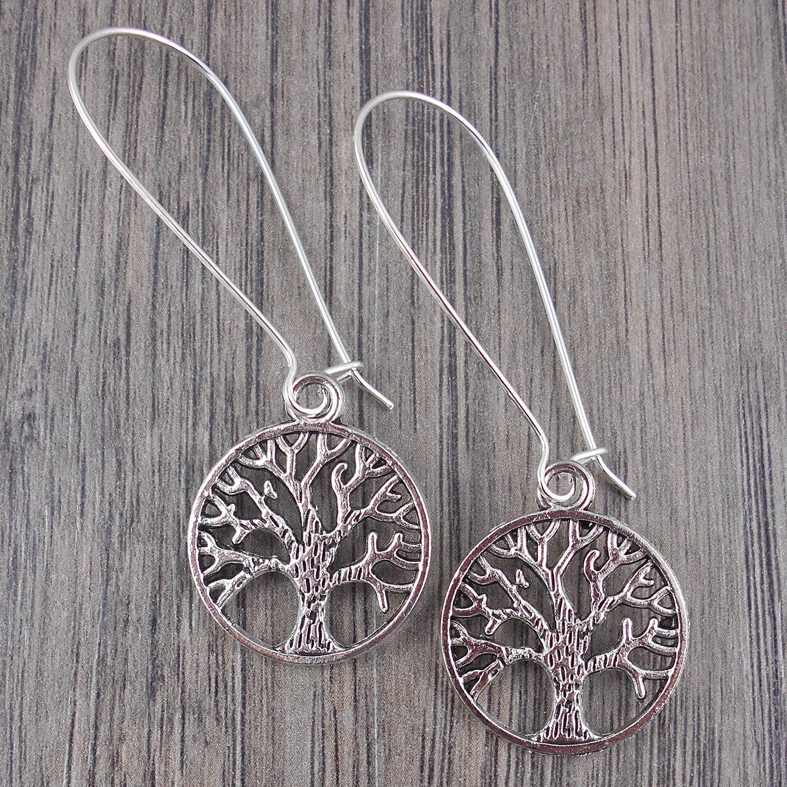 Tree of Life Earrings in Antique Silver,extra long